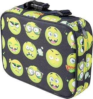 Bentology Lunch Box for Boys- Kids Insulated, Durable Lunchbox Tote Bag Fits Bento Boxes, Containers Jars & Water Bottles- Reusable School Lunch Sleeve Keeps Food Hotter or Colder Longer- Emoji
