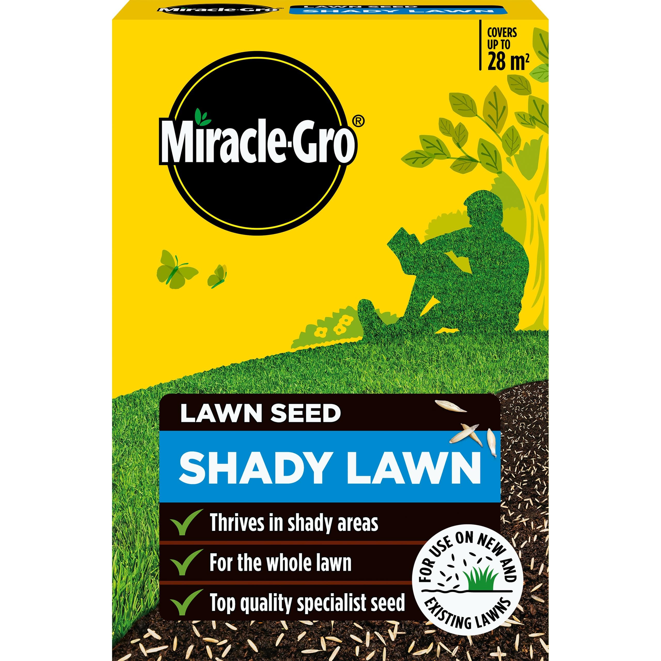 Miracle-Gro Shady Lawn Seed, Child and pet Friendly - Coverage 28m2, 840g Box, Yellow