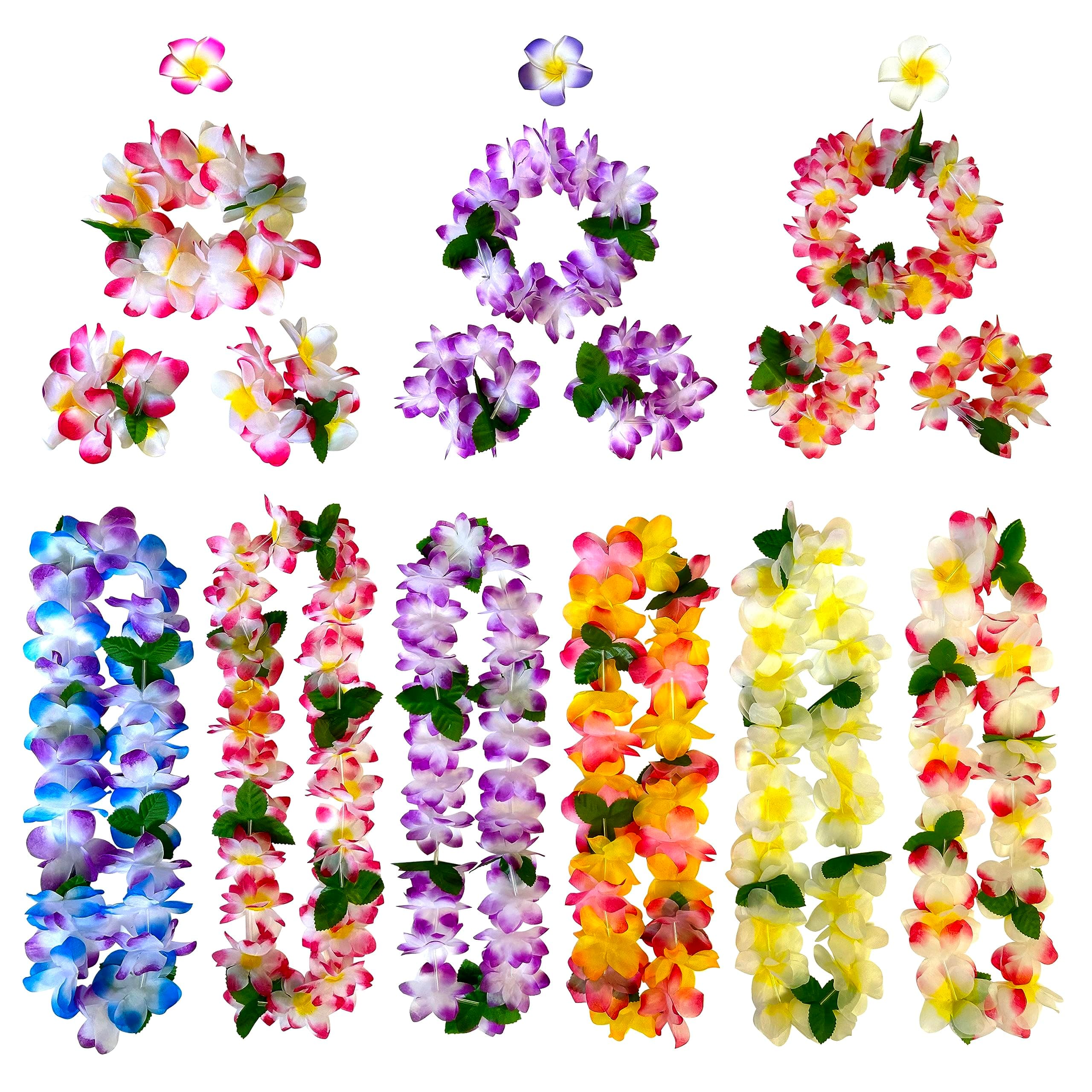 18 Counts Hawaiian Leis, Flower Hair Clip, Headbands and Wristbands, Perfect Luau Party Supplies for Summer Beach Vacations, Essential Party Decorations for Birthday, Graduation, and Wedding
