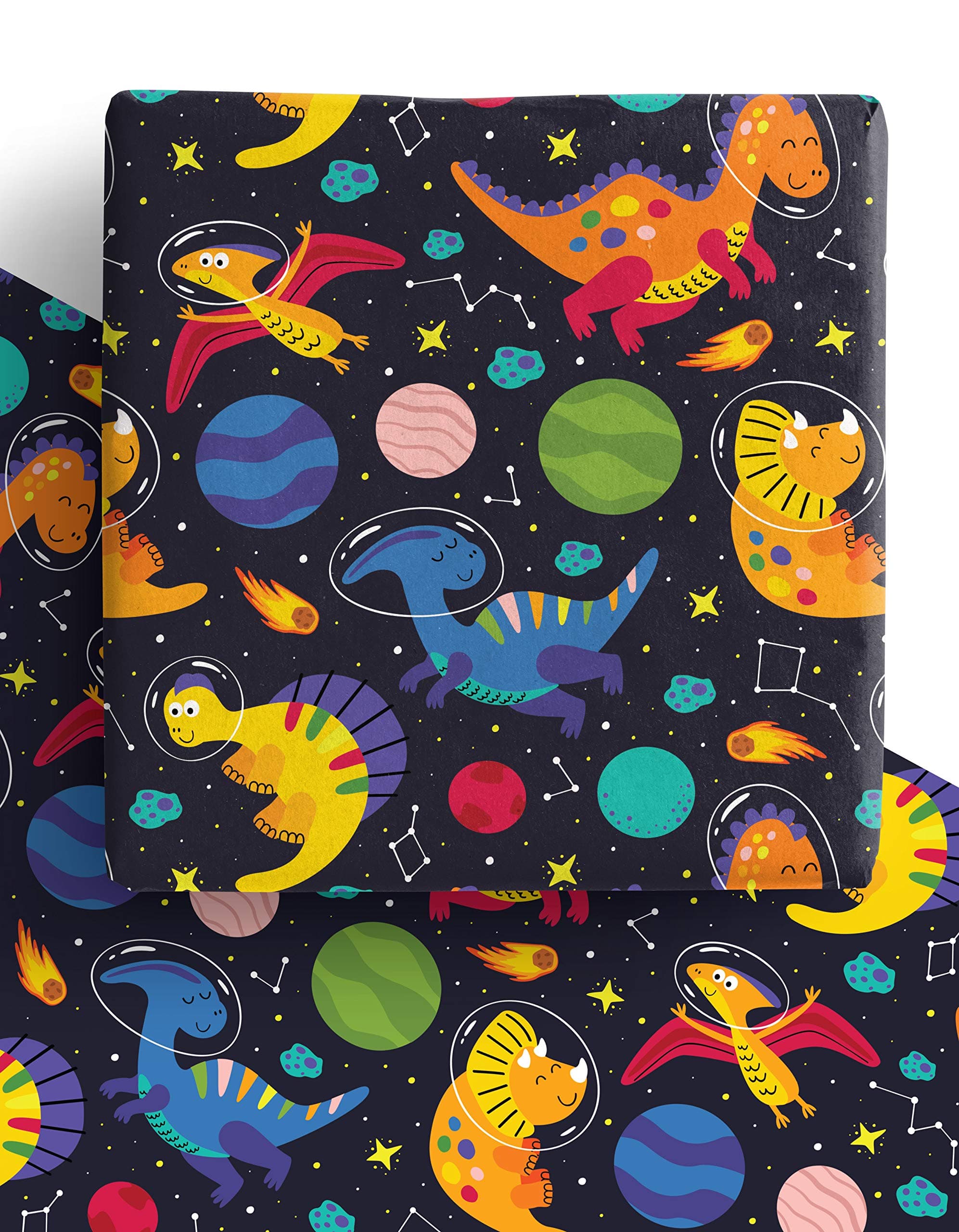 Space Dinosaur Wrapping Paper Sheets - Recyclable Eco Friendly Space Dino Gift Wrap for Boys, Girls and Adults (Space Dinos)