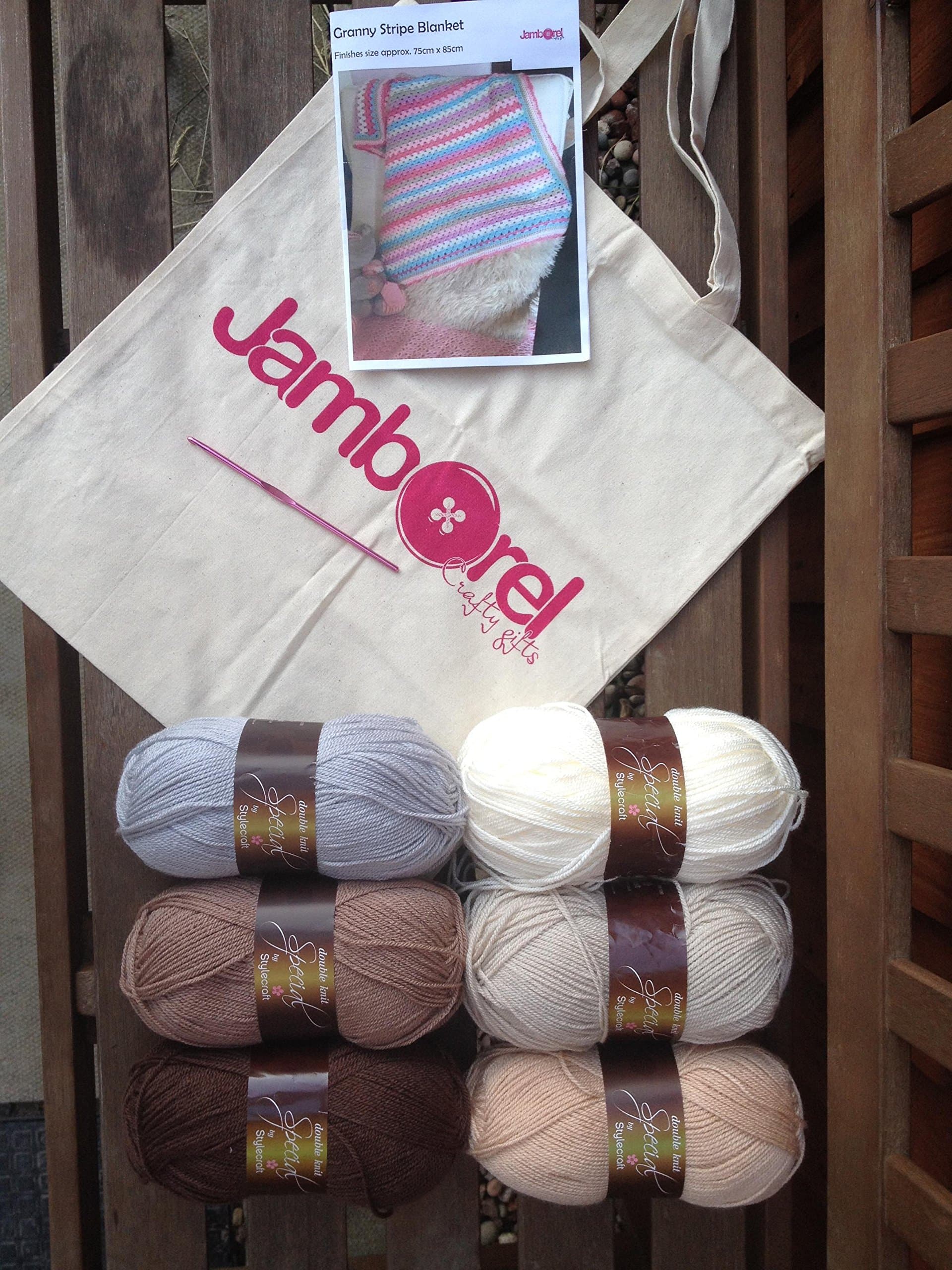 Granny Stripe Crochet Blanket kit in Various Sizes - 'Bear' (Throw)