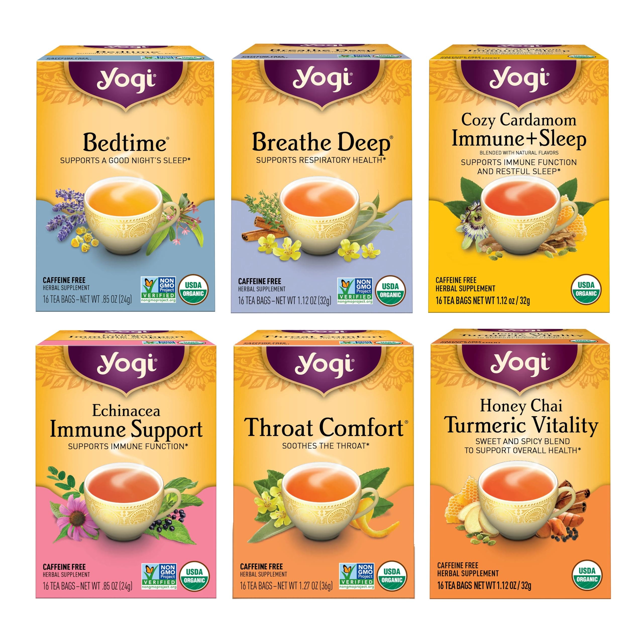 Yogi Get Well Tea Sampler (6 pk, 16 ea) - Organic Herbal Teas for Immune Support