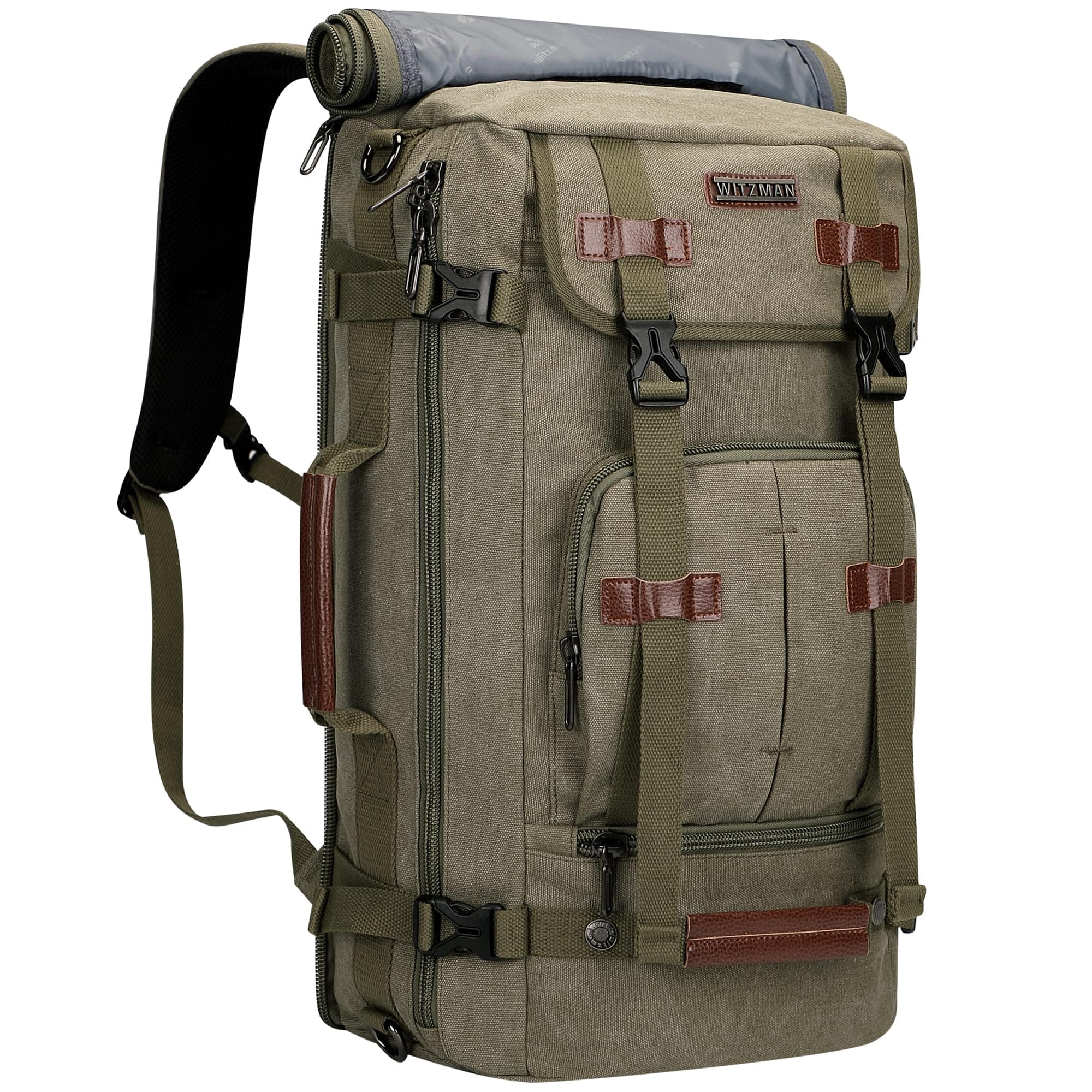 WITZMANCanvas Backpack for Man Vintage Travel Backpack Large Laptop Backpack Convertible Shoulder Rucksack