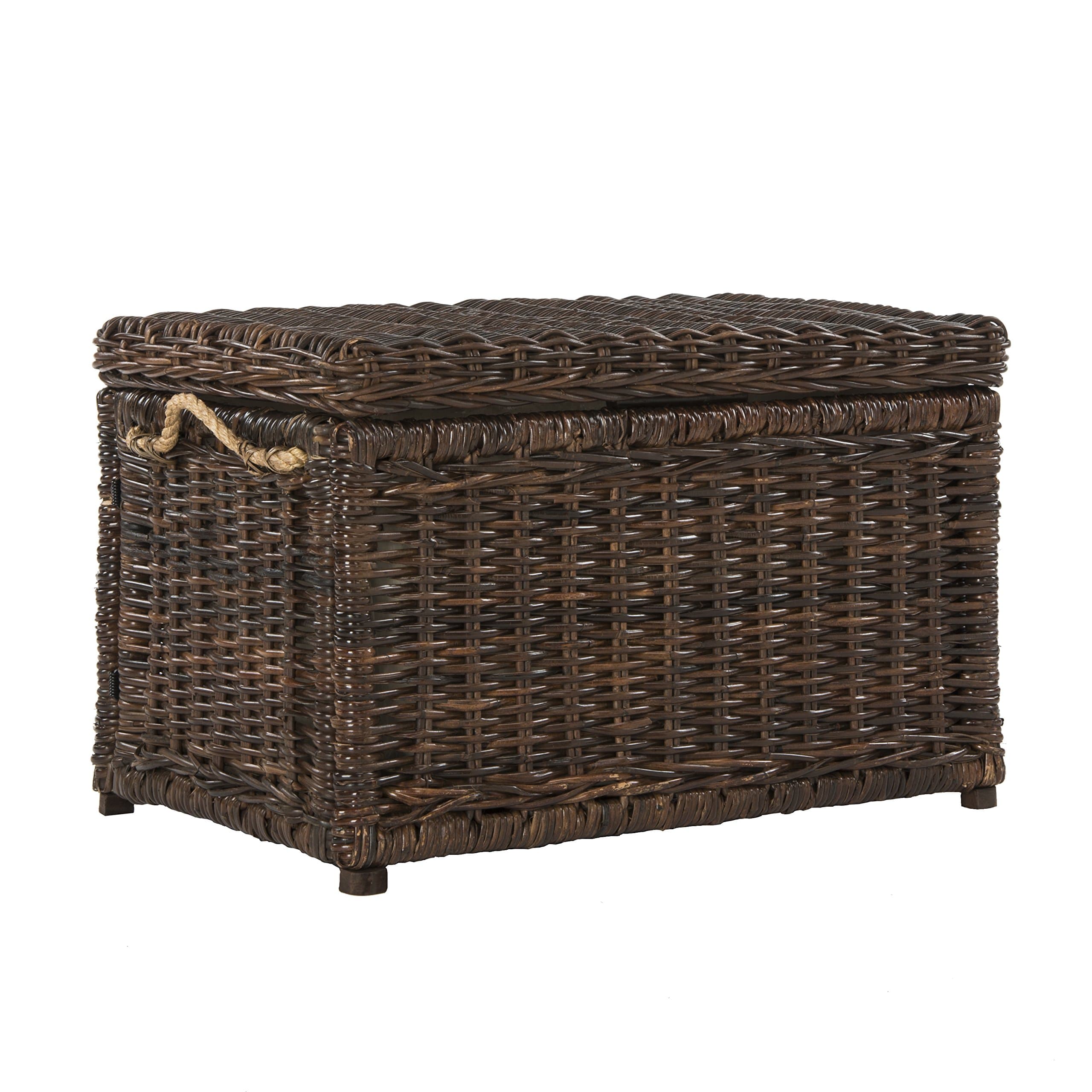 HPM9003A Jacob 30" Wicker Storage Trunk, Collapsible for flat storage, Rattan-Sarang Buaya, Coastal for Office, Dorm Room-LivingRoom, Bedroom, Dining Room, Brown