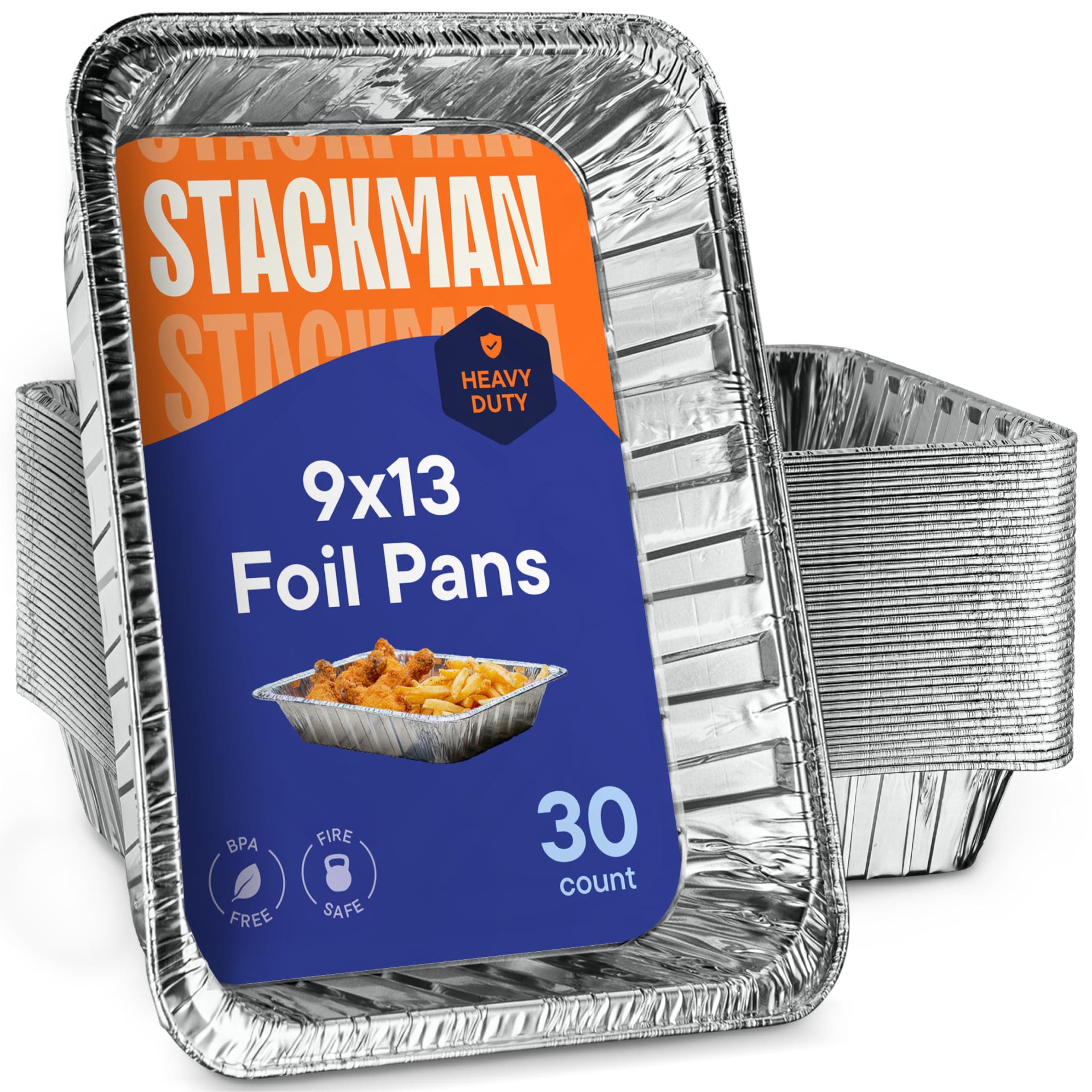 Stack Man Aluminum Pans 9x13 Disposable Foil Pans [30-Pack] Heavy-Duty Baking Pans, Half-Size Deep Steam Table Pans - Tin Foil Pans Great for Cooking, Baking, Heating, Storing, Food Prepping