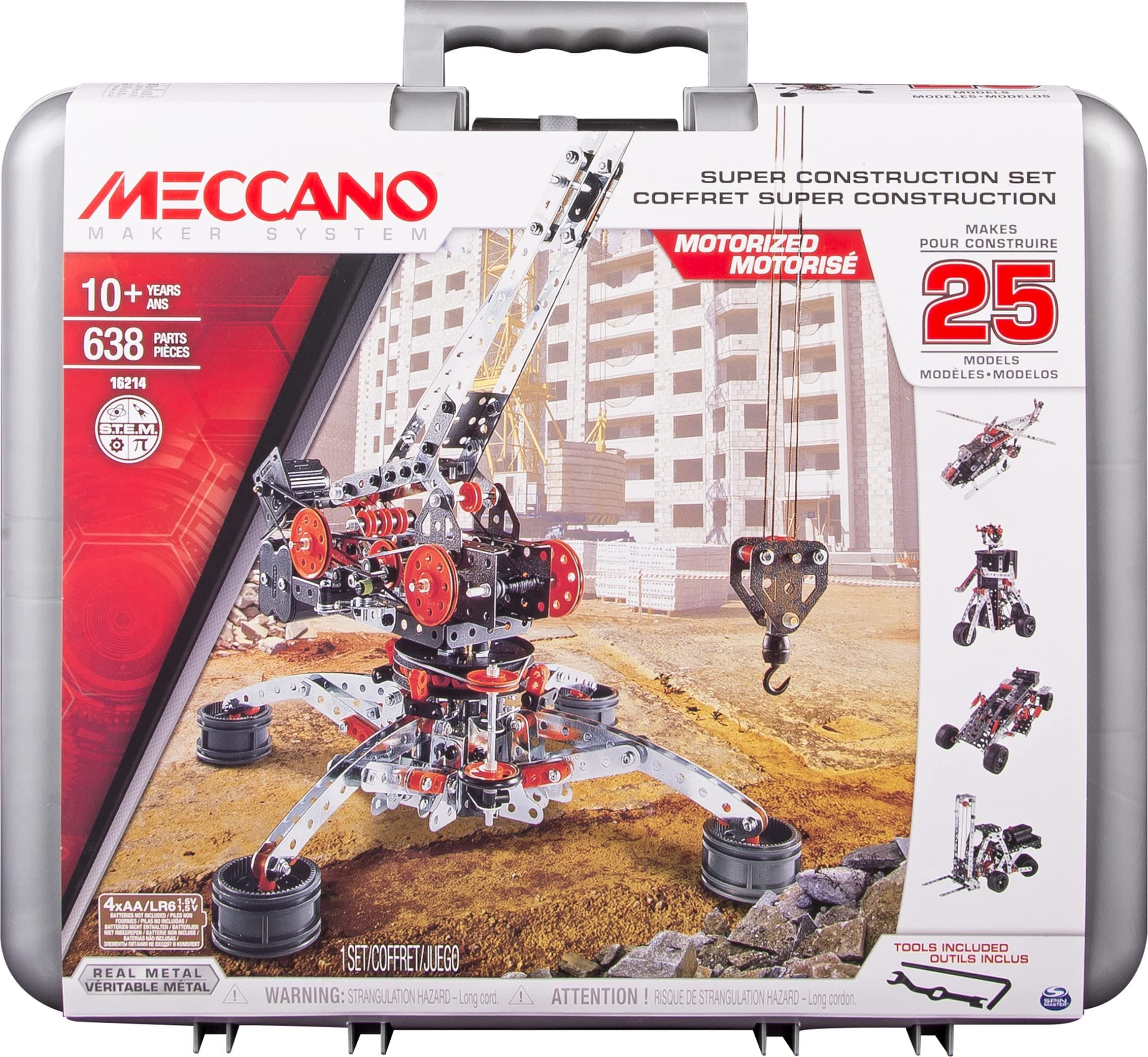 Erector by Meccano Super Construction 25-in-1 Building Set, 638 Parts, For Ages 10+, STEAM Education Toy