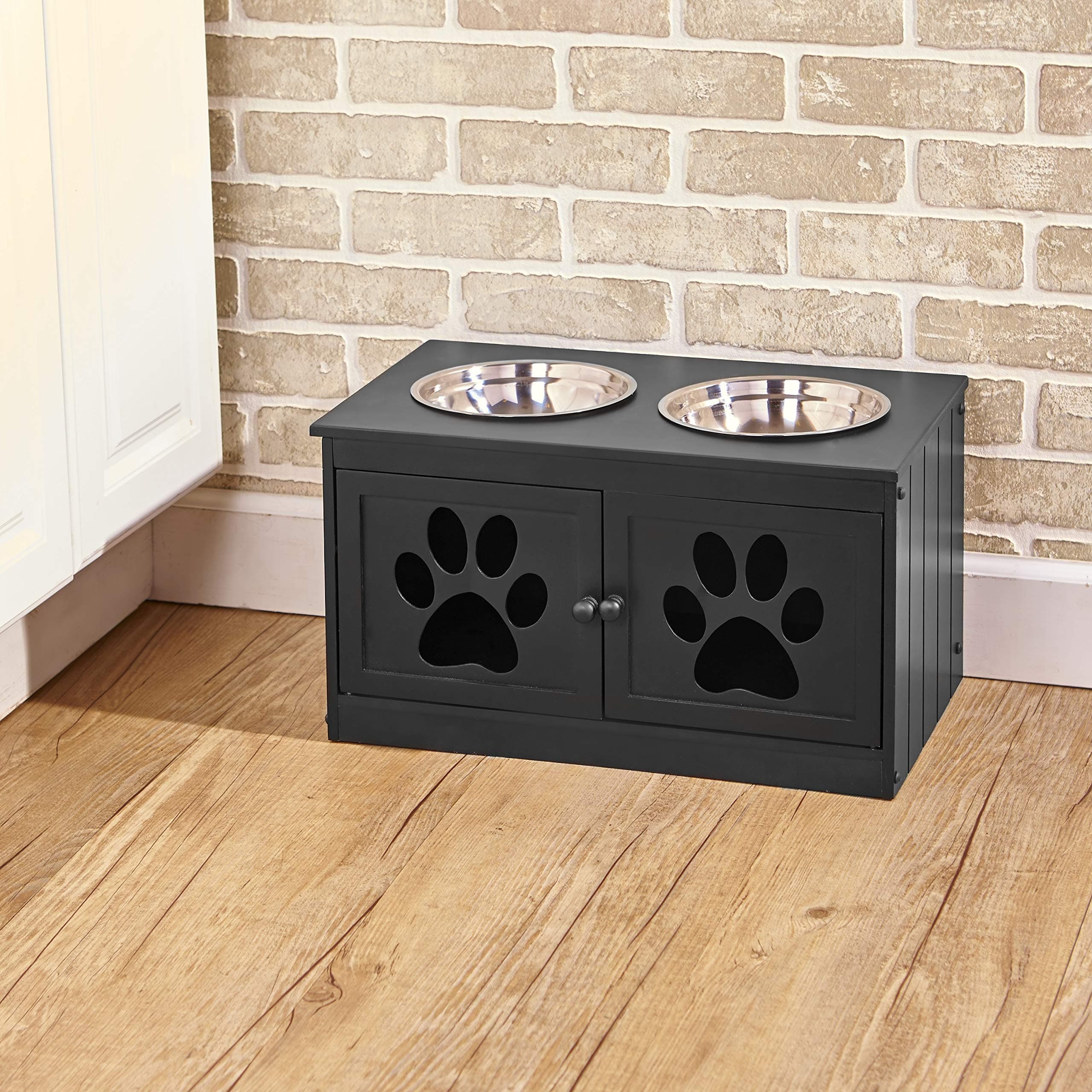 Ltd Commodities LLC Pet Feeding Cabinet with 2 Elevated Bowls and Storage Beneath - Black