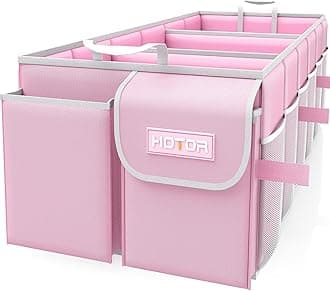 HOTOR Trunk Organizer for Car - Large-Capacity Car Organizer, Foldable Trunk organizer for SUVs & Sedans, Sturdy Car Organization for Car Accessories, Tools, Sundries, Pink, 3 Compartments