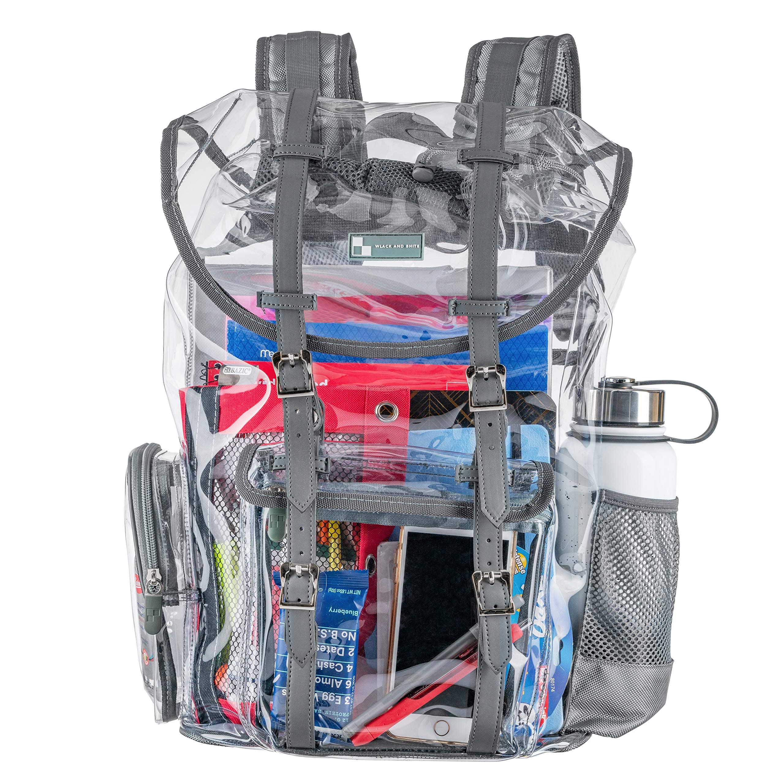 Wlack & BhiteHeavy Duty Clear Backpack with Front Pocket