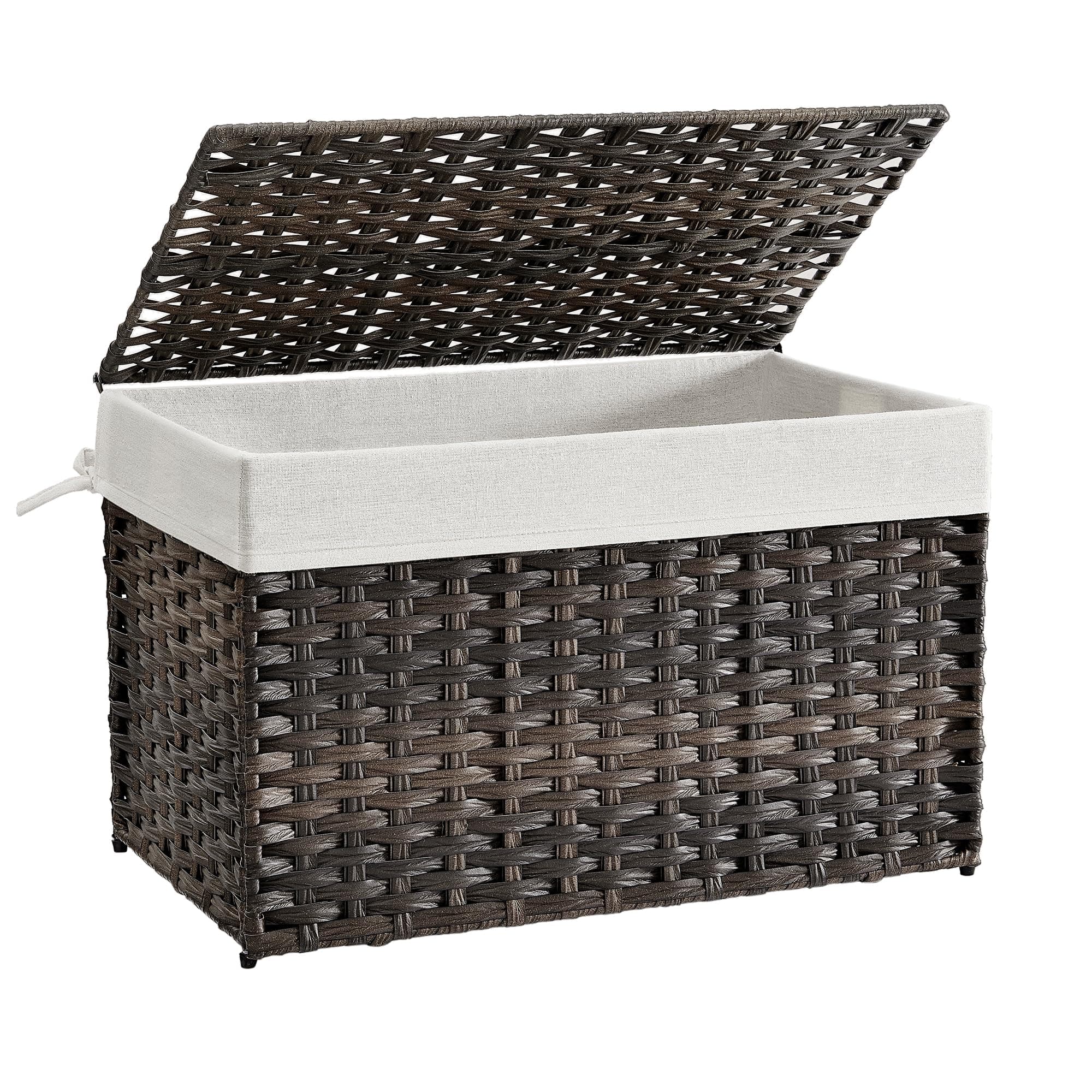 Storage Basket with Lid, Woven Blanket Storage Bin with Handles, Foldable, Removable Liner, Metal Frame, for Bedroom, Laundry Room, 27.7 Gallons (105 L), Brown URST066K01