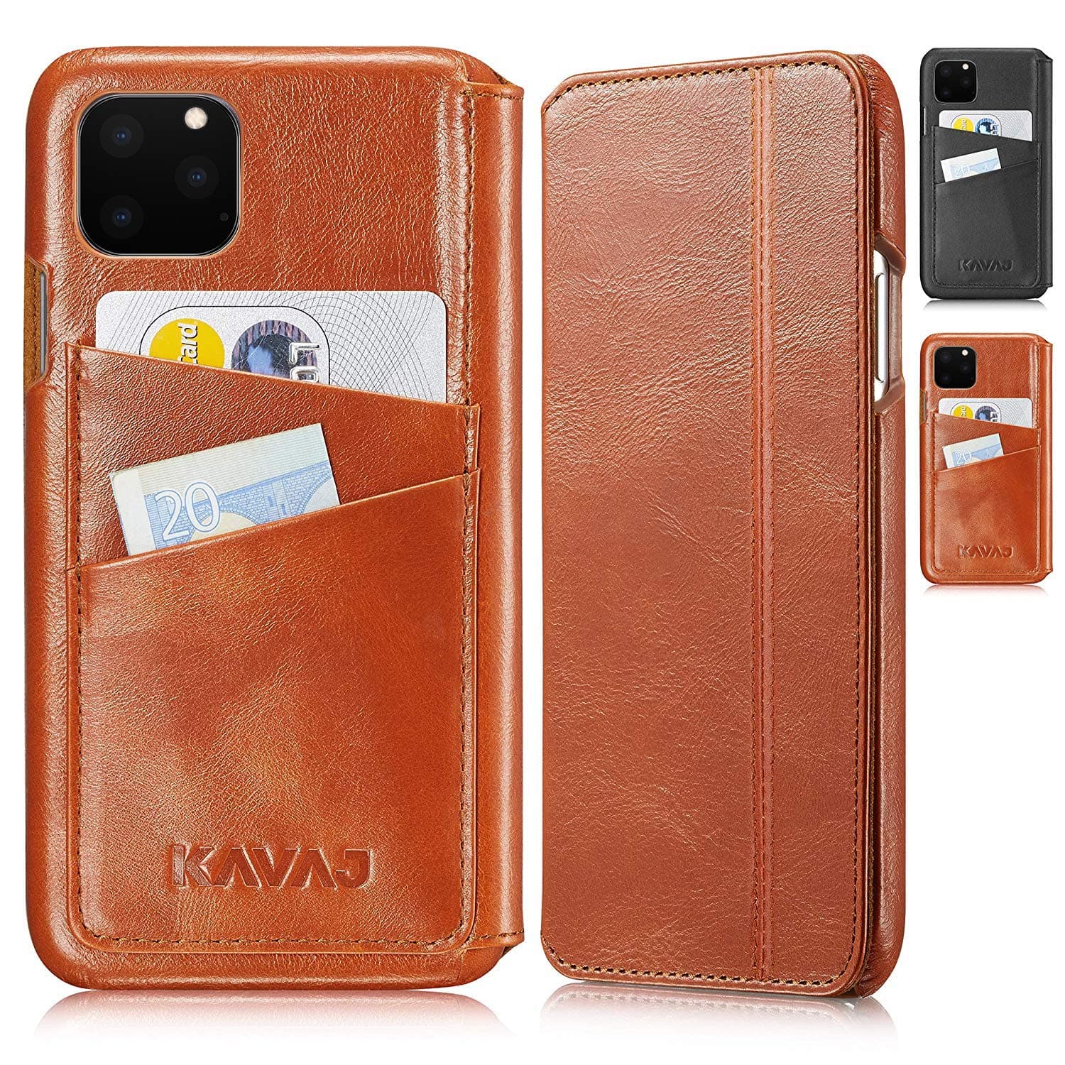 KAVAJ Case Compatible with Apple iPhone 11 Pro Max 6.5" Leather - Dallas - Cognac Brown Wallet Folio Cover with Card Holder