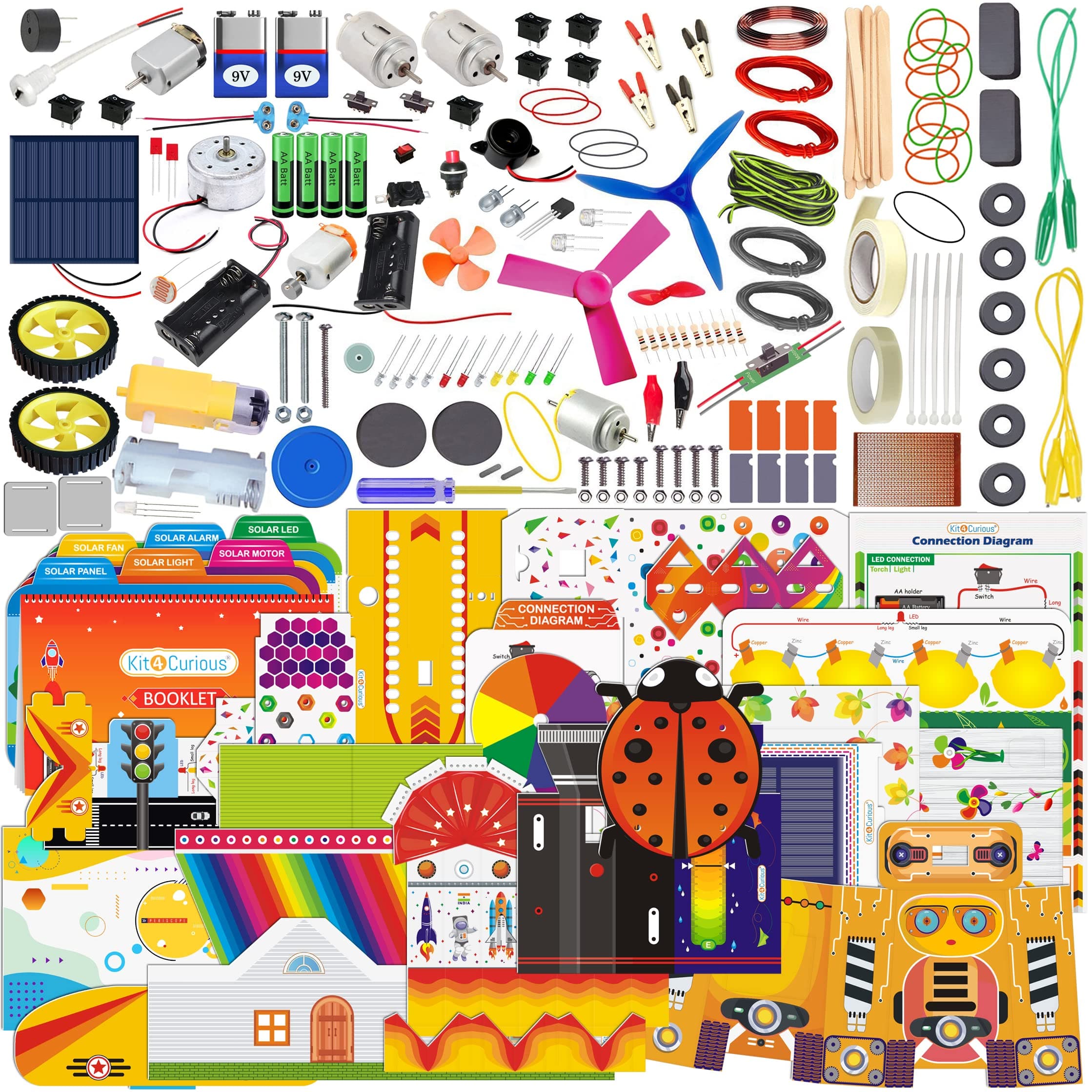 Kit4Curious® 245 Experiment Kit - 220 DIY Projects + 20 Exclusive STEM Activities + 5 Solar Projects Educational Learning smart Toy, Games and Machine Making kit for Kids