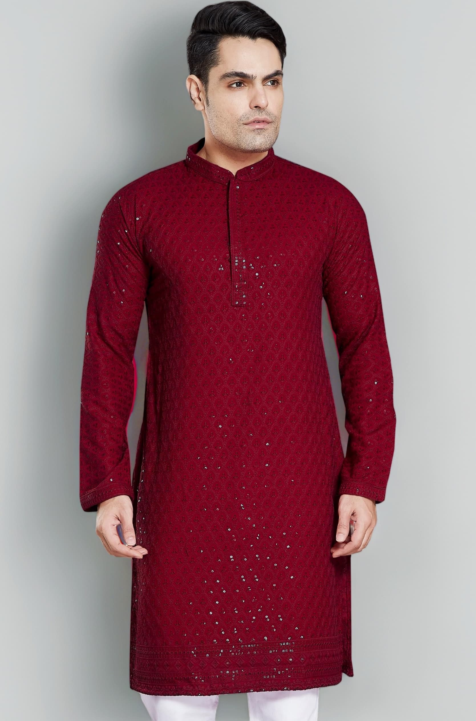 DIVISIVE Men's Sequince Embroidered Cotton Blend Only Kurta