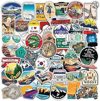 60 PCS Travel Stickers Pack for Laptop, Luggage, Backpack & Journal | Waterproof Self-Adhesive Vinyl Stickers | Residue-Free Decorative Decals for Scrapbook, Bike & Accessories
