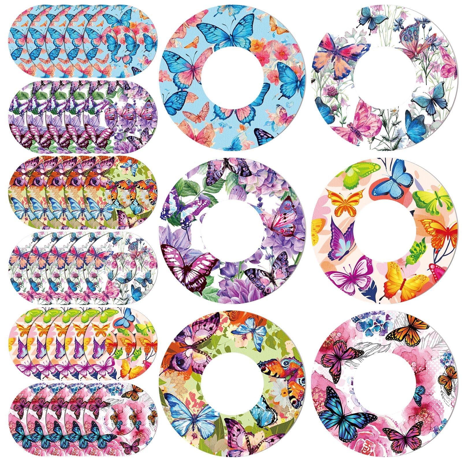 36 Pack Adhesive Patch for Libre 2 Sensor with Butterfly Design CGM Patches Waterproof CGM Covers Sweatproof Colored Sensor Glucose Monitor Protection Cover Split Backing Stick