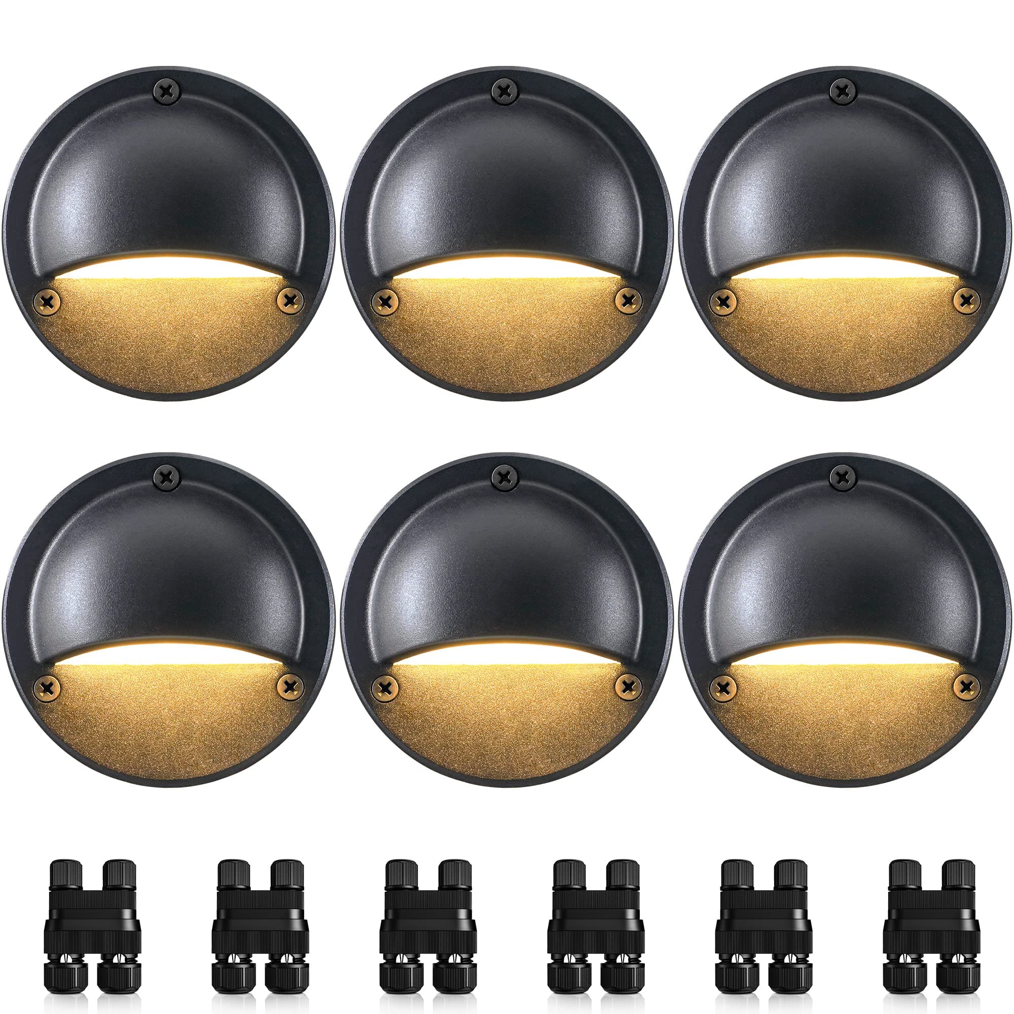 SUNVIE 5W LED Low Voltage Deck Lights, 12-24V Step Lights Outdoor with Fastlock2 Wire Connectors, Low Voltage Landscape Lighting 3000K Warm White Deck Stair Light Waterproof for Fence Post, 6 Pack