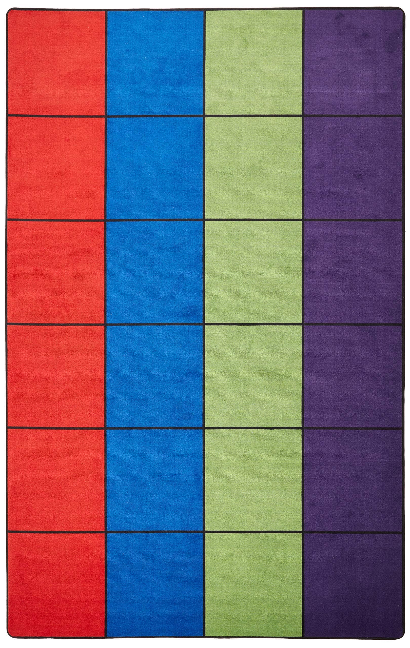 Blocks Seating Classroom Rug Multi with 24 Squares, 7'6" x 12' Rectangle Educational Carpet for Home or School Learning Area | Area Rug for Kids Bedroom or Playroom