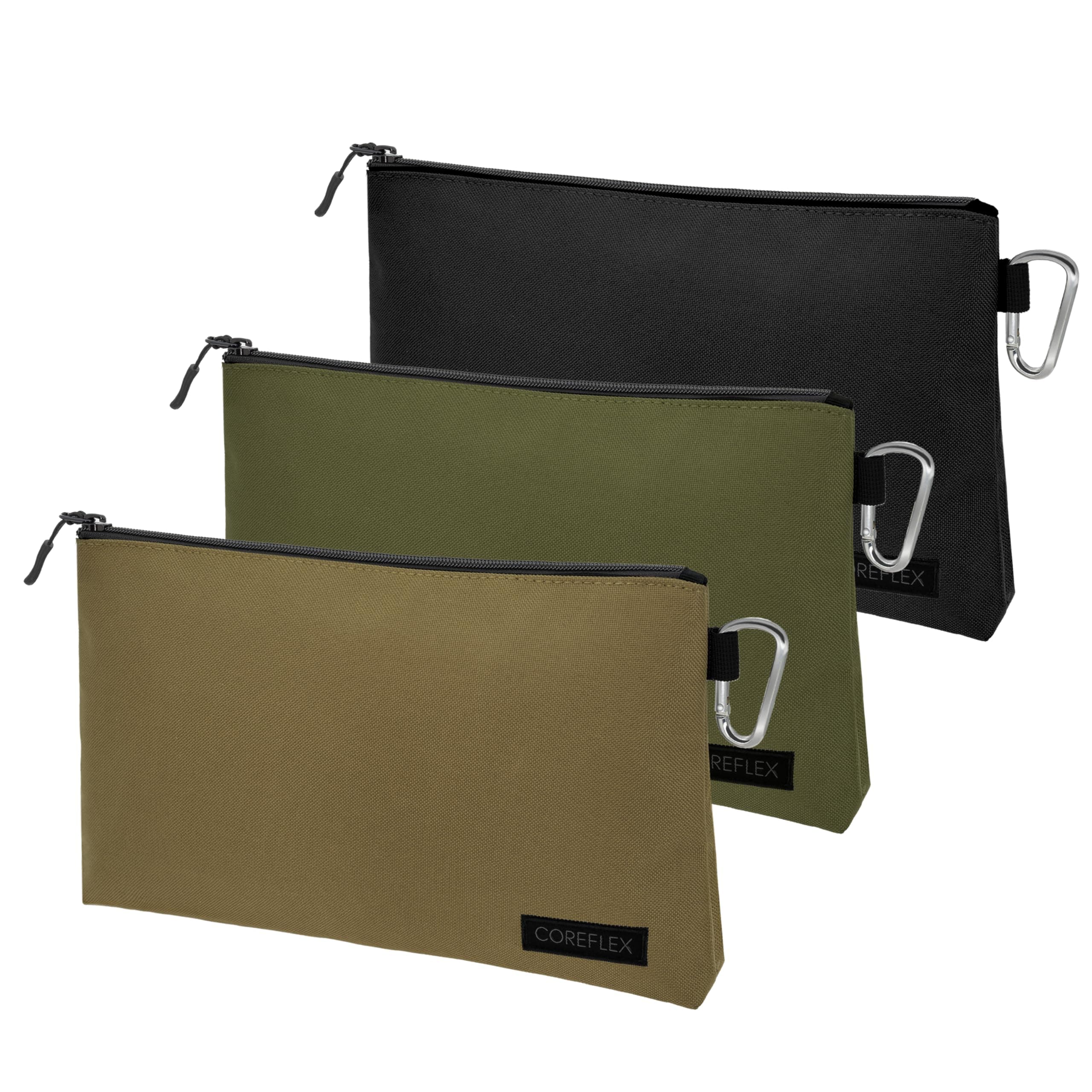 Coreflex 3 Pack Canvas heavy duty Tool Pouch Multipurpose Storage pouch Heavy duty stand alone tool bag YKK Zipper for Tools, Gadgets, Cosmetics, Stationary (12X7X2 inches)