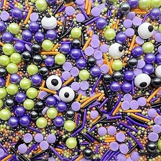 SE Si&Moos Green Purple and Black Sprinkles Small Edible Eyes for Decorating Small Candy Eyeballs Halloween Cake Decorations Edible Purple and Green Pearl Sprinkles for Cake Decorations, Baking, Ice Cream, Cookies, Cupcake Toppers 3 OZ