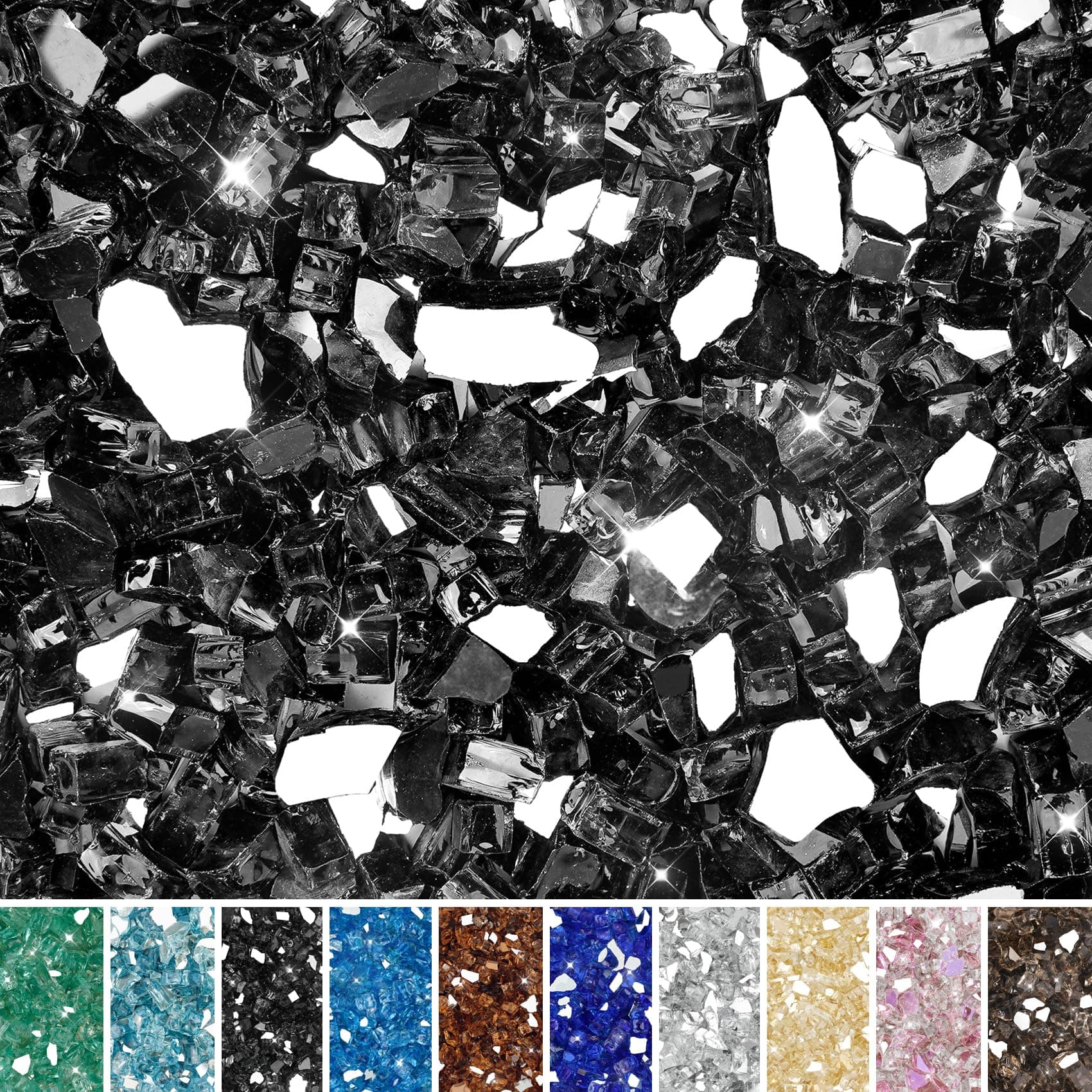Skyflame 10-Pound Fire Glass for Fireplace Fire Pit and Landscaping, Onyx Black Reflective, 1/2-Inch