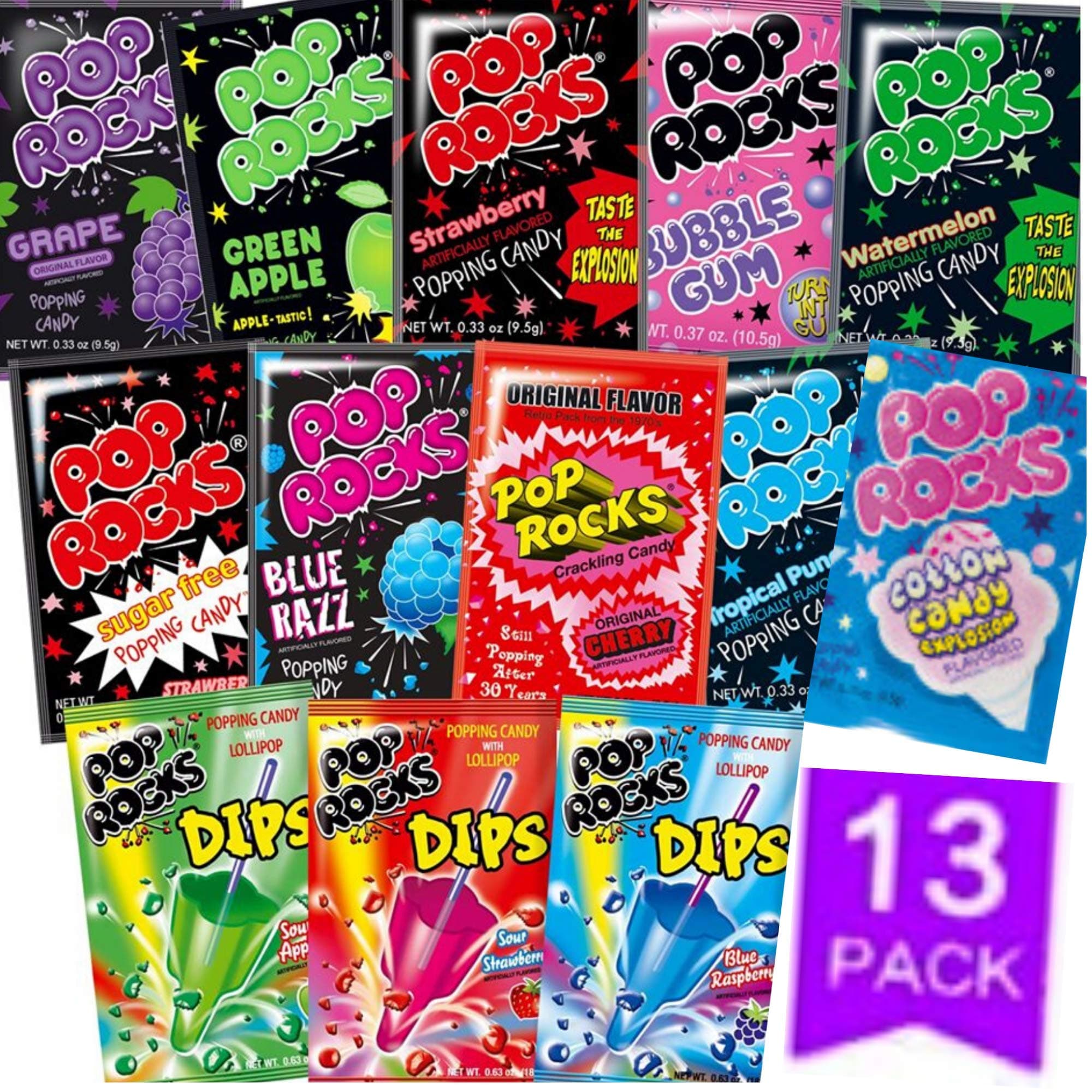 Pop Rocks Candy Variety Pack 13 Different Flavors Including Pop Rock Lollipop Dips | Nostalgic Candy For Kids & Adults 13 count by Cool Gadget Gift