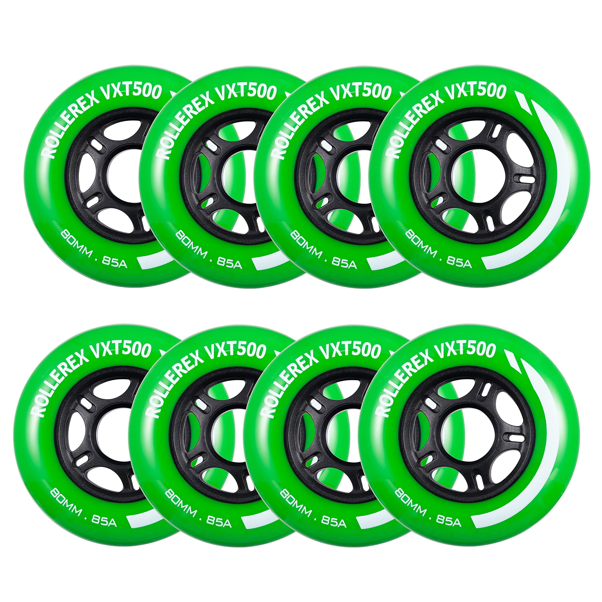 Rollerex VXT500 Inline Skate Wheels (8-Pack) (Various Size & Color Options Available) -Indoor Outdoor- Intended for Roller Blade Wheel Replacement