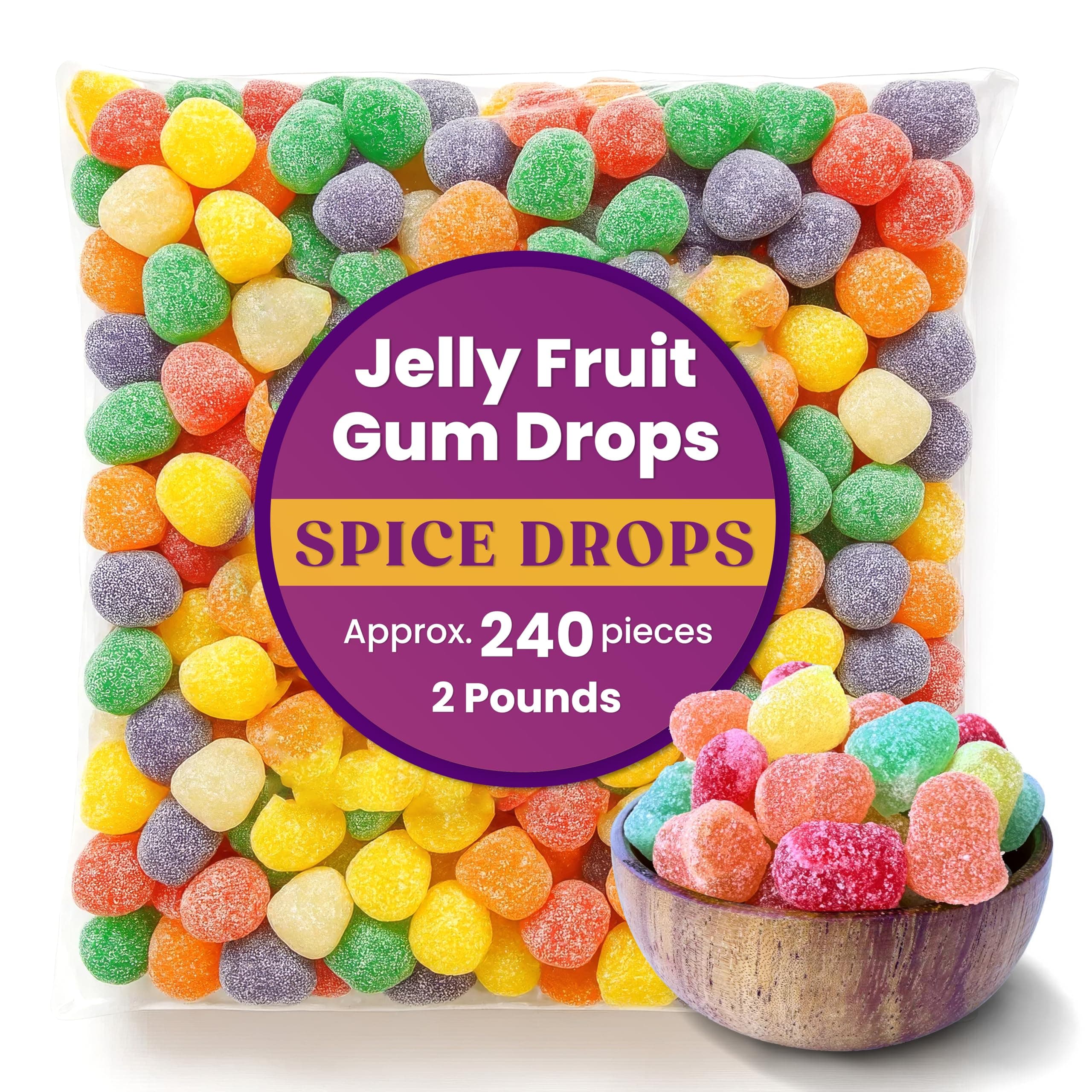 Spice Candy Gum Drops Bulk – Assorted Fruit Flavor – 2 Pounds – Jelly Fruit – Sweet and Spicy – Delicious Bulk Pack for Endless Enjoyment – Ideal for Holidays and Christmas