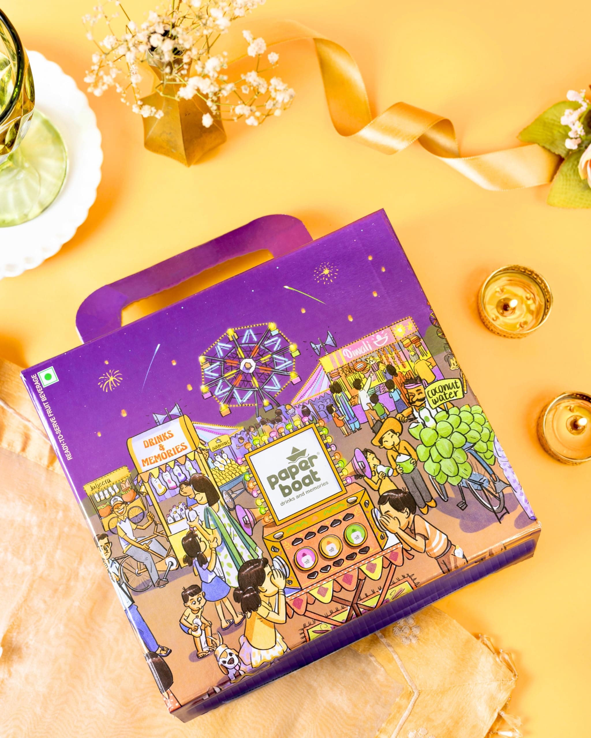 Paper Boat Festive Delight Fruit Drinks Gift Box Pack of 5 | Festive Gift Box with Fruit Juice Based Drinks| Fruit Drinks Gift Hamper|Aam Ras, Chilli Guava and Jaljeera, Low Sugar Anar, Aam Panna