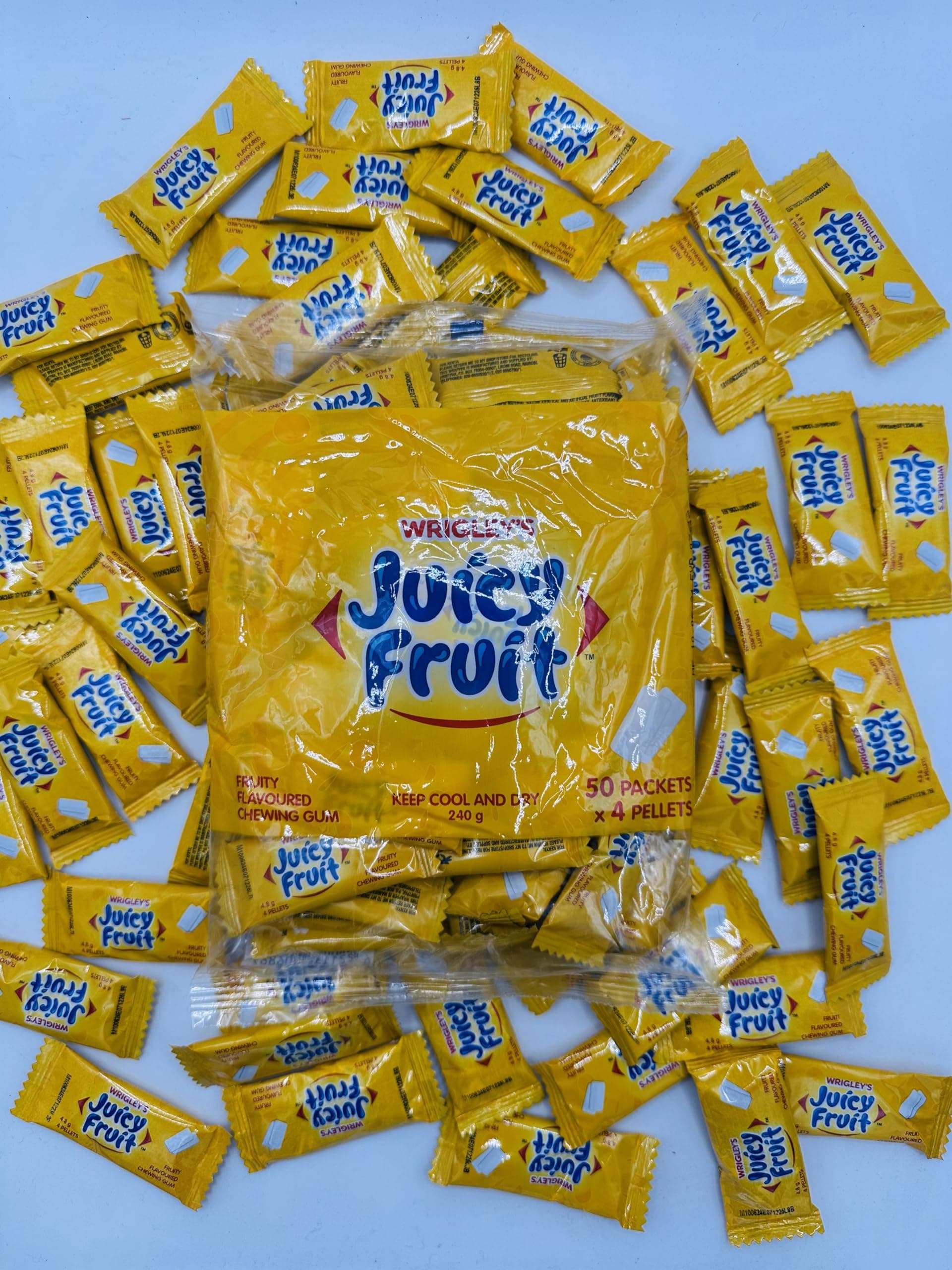 WRIGLEY'S JUICY FRUIT Chewing Gum Bulk Pack - 50 x 4 Pallets - 240g (Juicy Fruit Chewing Gum)
