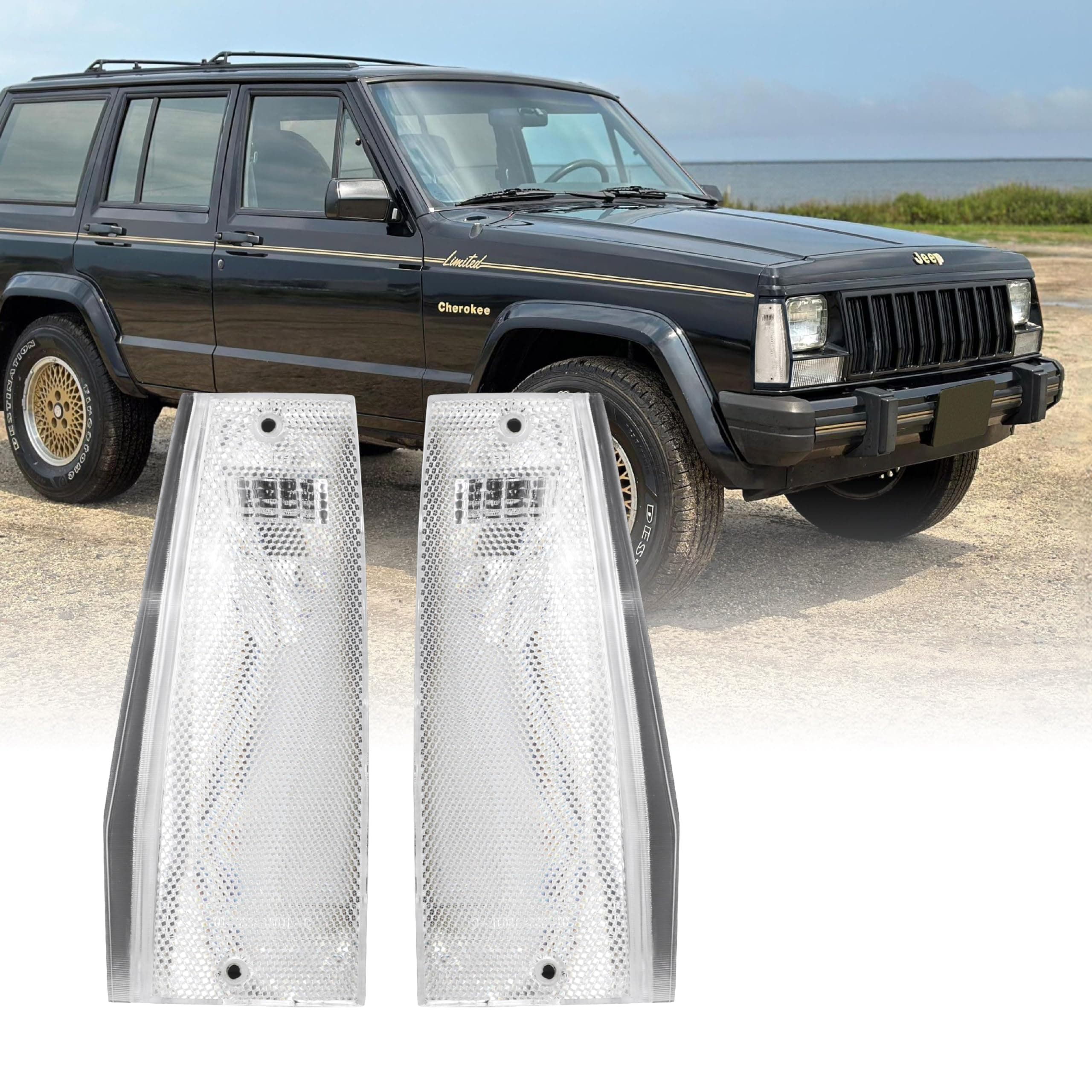 USR 84-96 Cherokee XJ Front Corner Lights - Euro Style Clear Front Cornering Lamps Set (Left + Right) Compatible with 1984-1996 Jeep Cherokee XJ (All Clear Lens, Plug and Play)