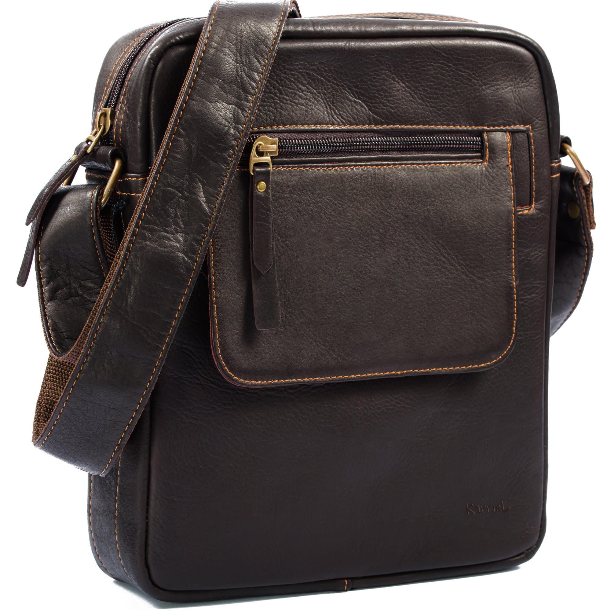 Karriel Casual Leather Tablet Messenger Bag (Coffee)