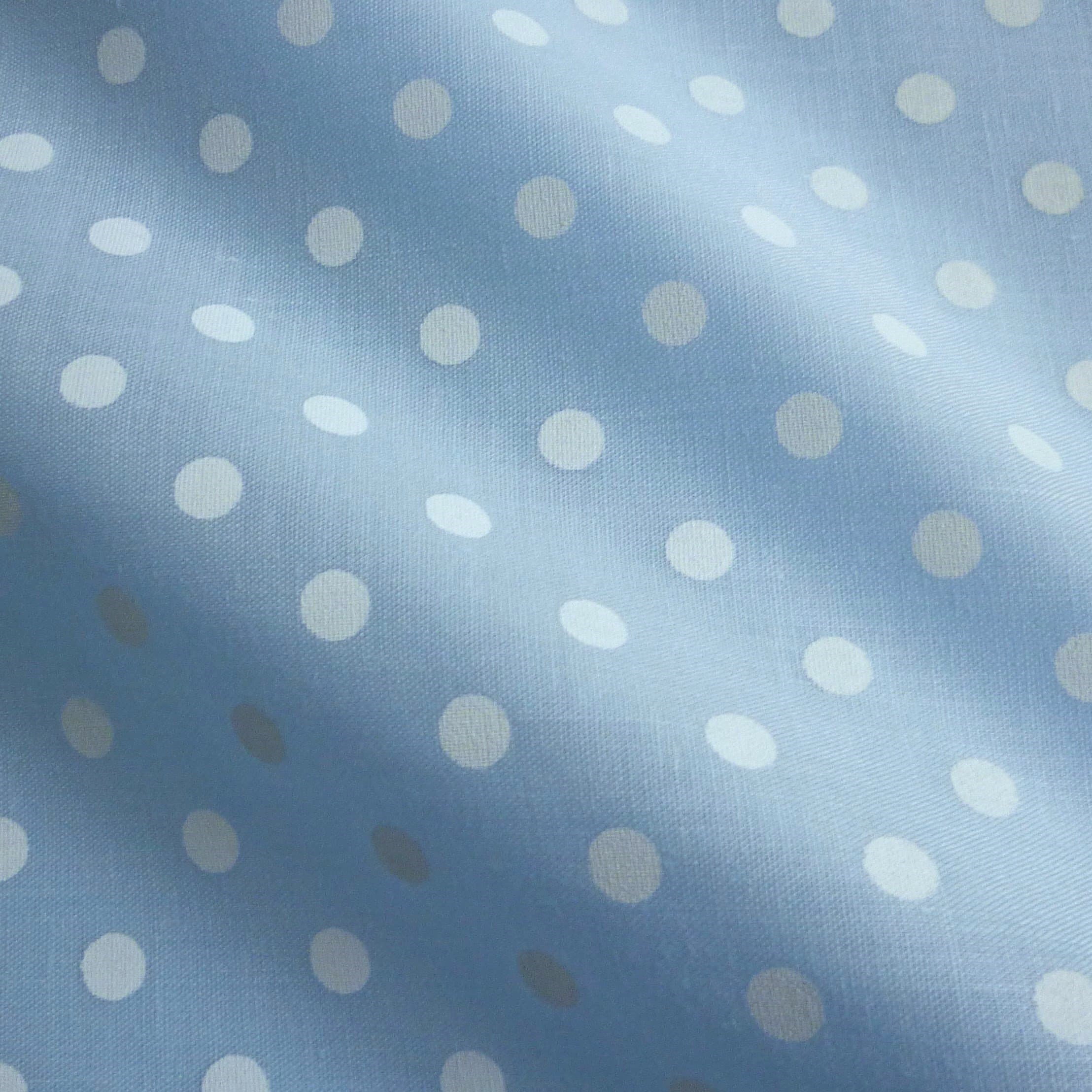 Pastel Blue Polycotton Fabric with Printed 5mm White Spot (Per Metre)