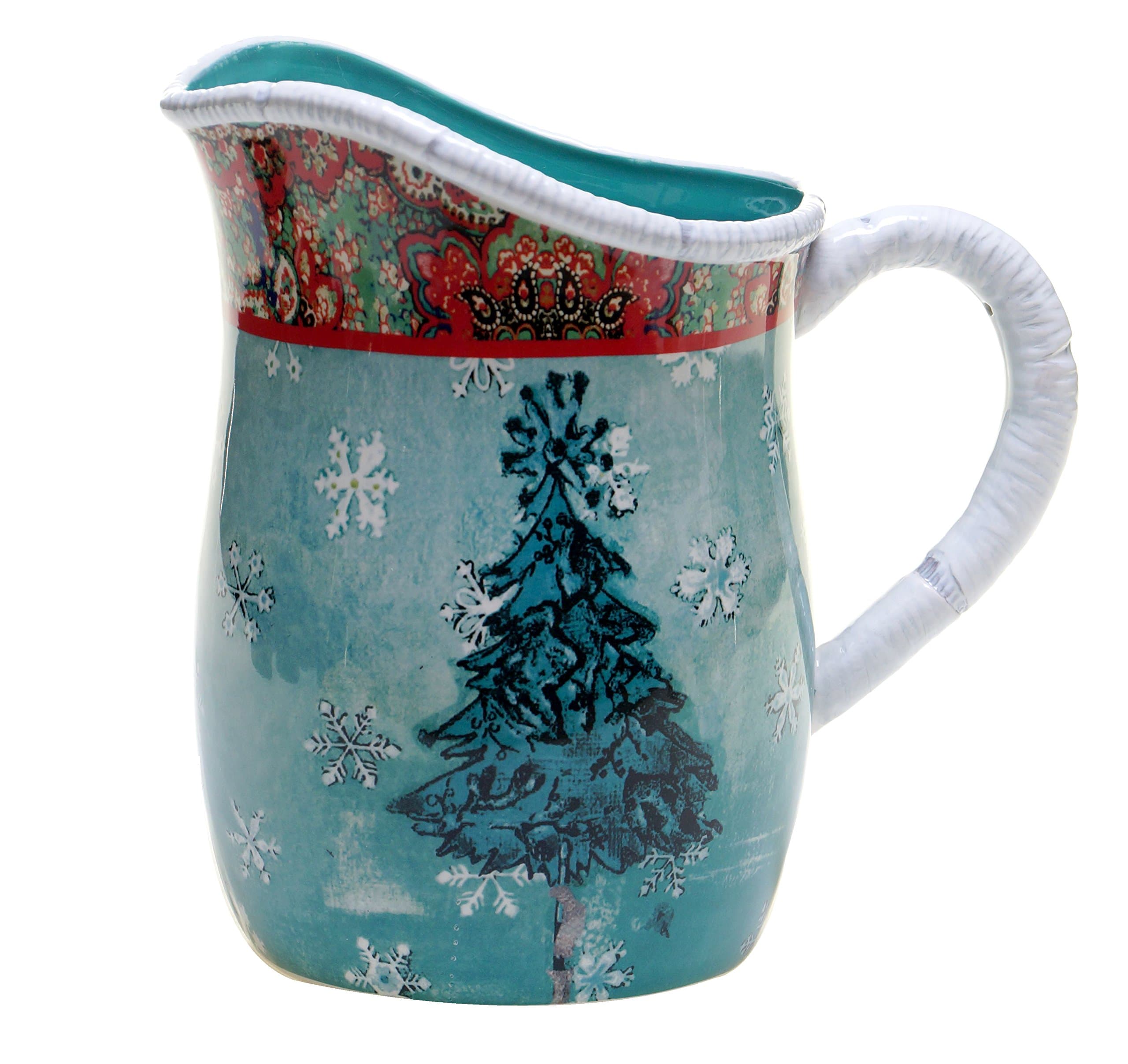 23557 Poetic Wanderlust 2.75 Quart Folklore Holiday Pitcher, Ceramic, Multicolor