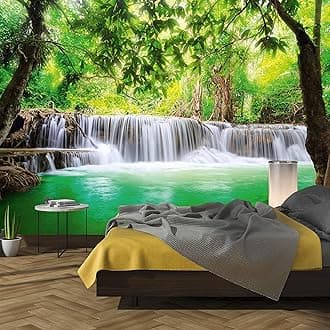 Photo Wallpaper Waterfall 3D 366 x 254 cm Including Paste Wall Mural Jungle River Forest Bamboo Tropical Nature Asia Thailand