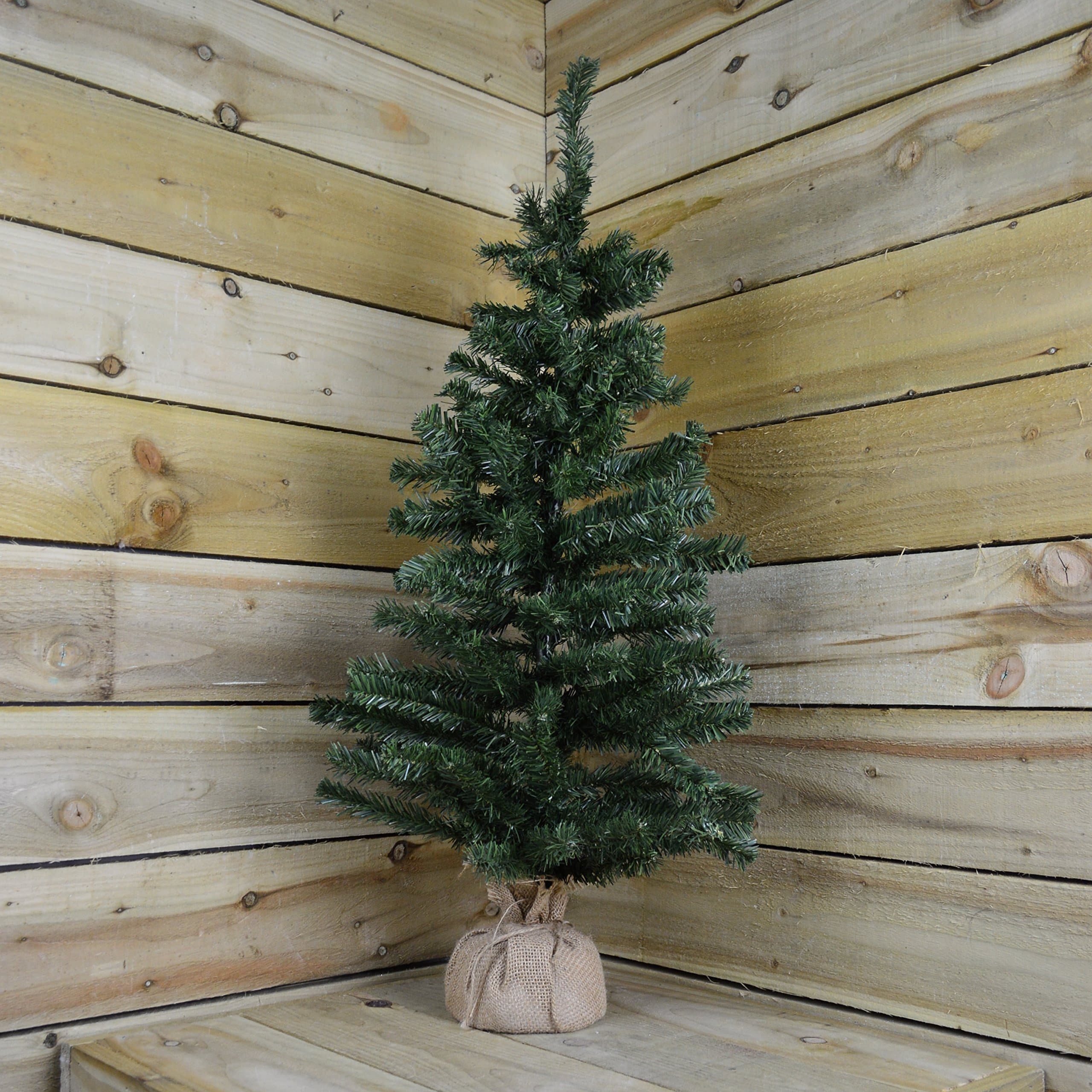 Kaemingk 90cm (3ft) Mini Plain Green Christmas Tree in a Jute Bag