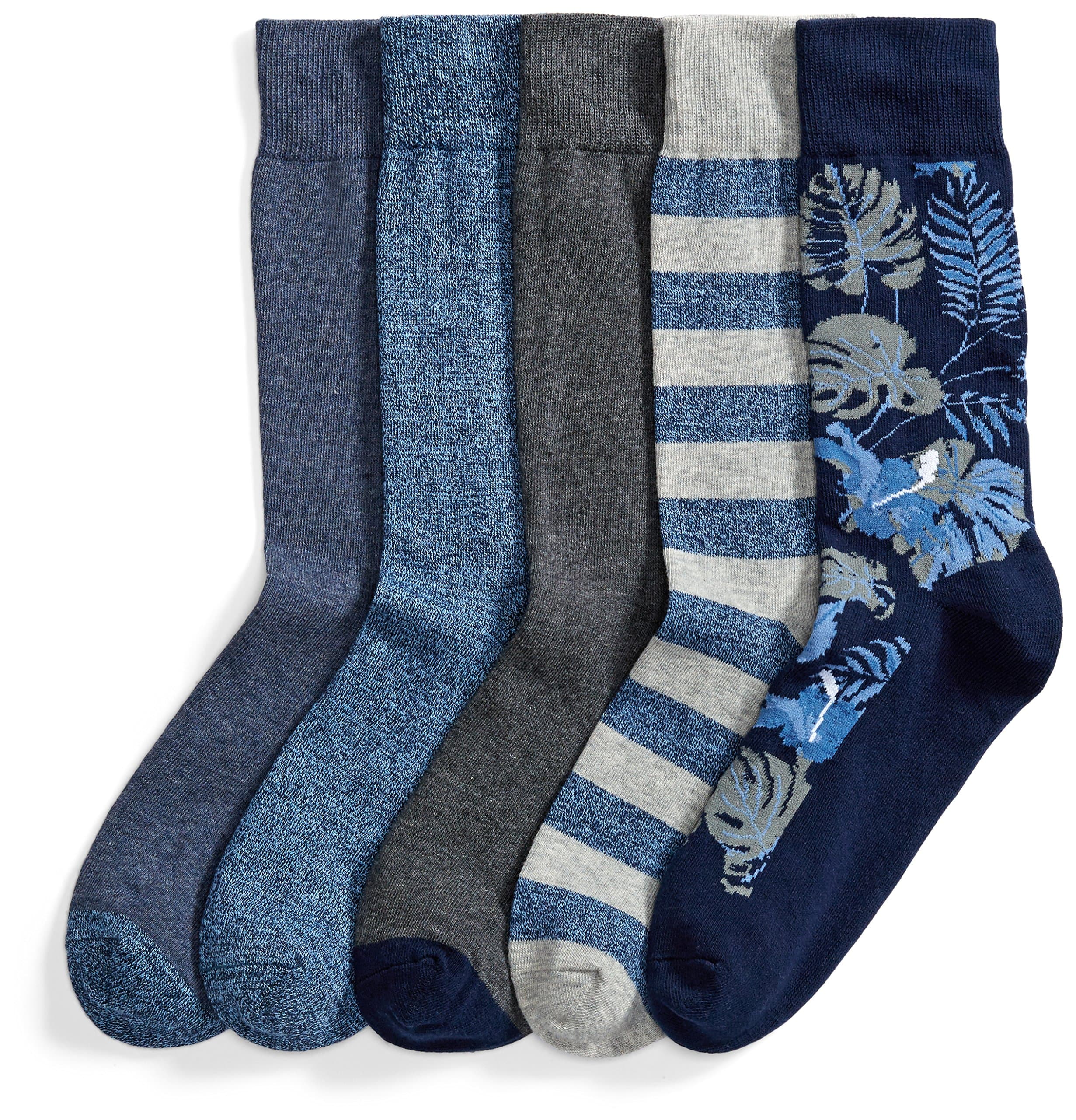 Amazon Essentials Men's Comfortable Patterned Dress Crew Socks, 5 Pairs