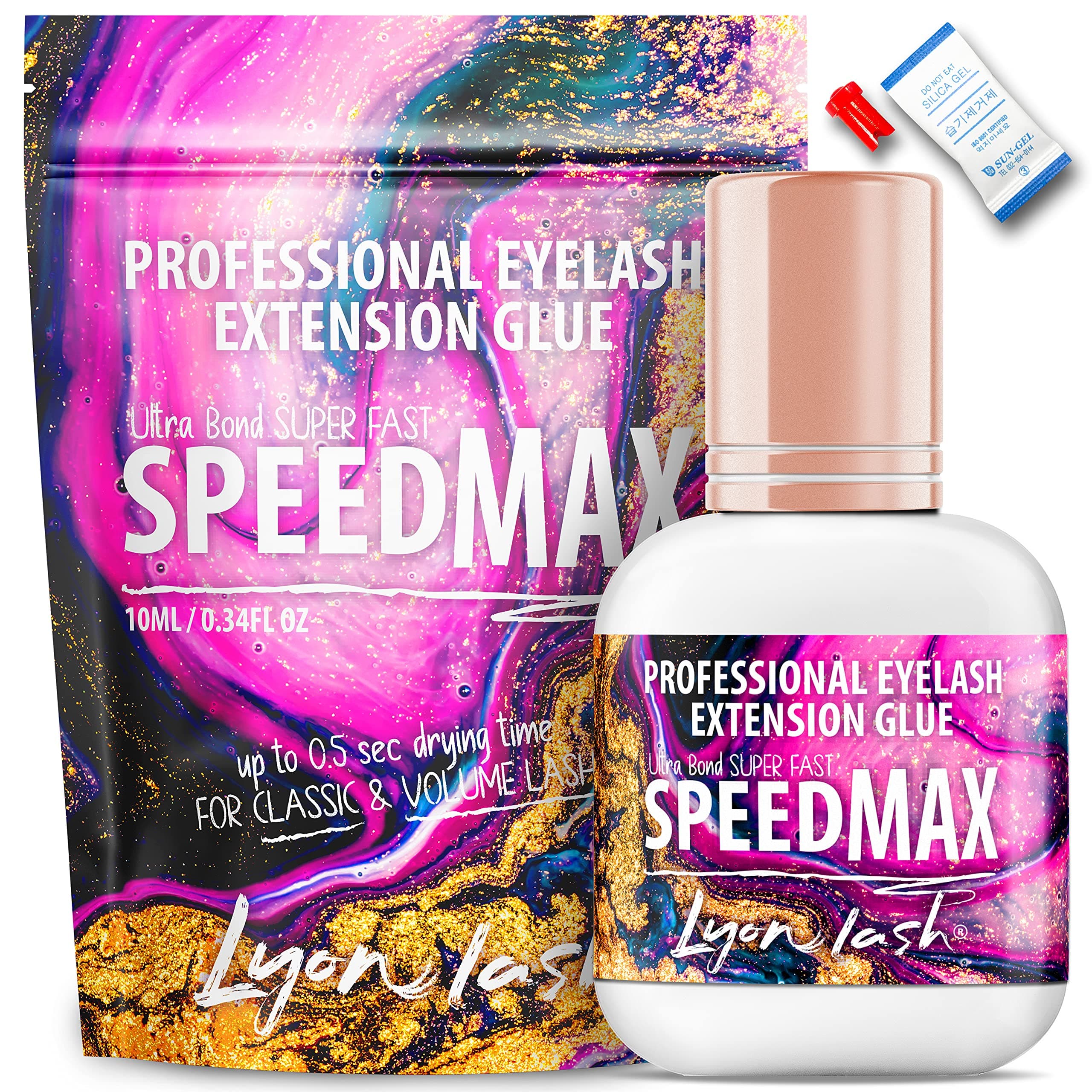 Lyon Lash SPEEDMAX Eyelash Extension Glue | 0.5-1 Sec Dry Time | Up to 8 Weeks Retention | Black Adhesive Supplies (10ml/0.34 fl. oz.)