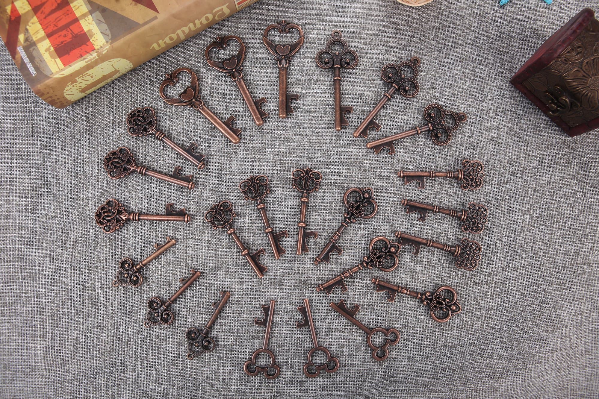 Assorted Skeleton Key Shaped Bottle Openers Wedding Favor Rustic Décor, 40 pieces (Mixed Copper)