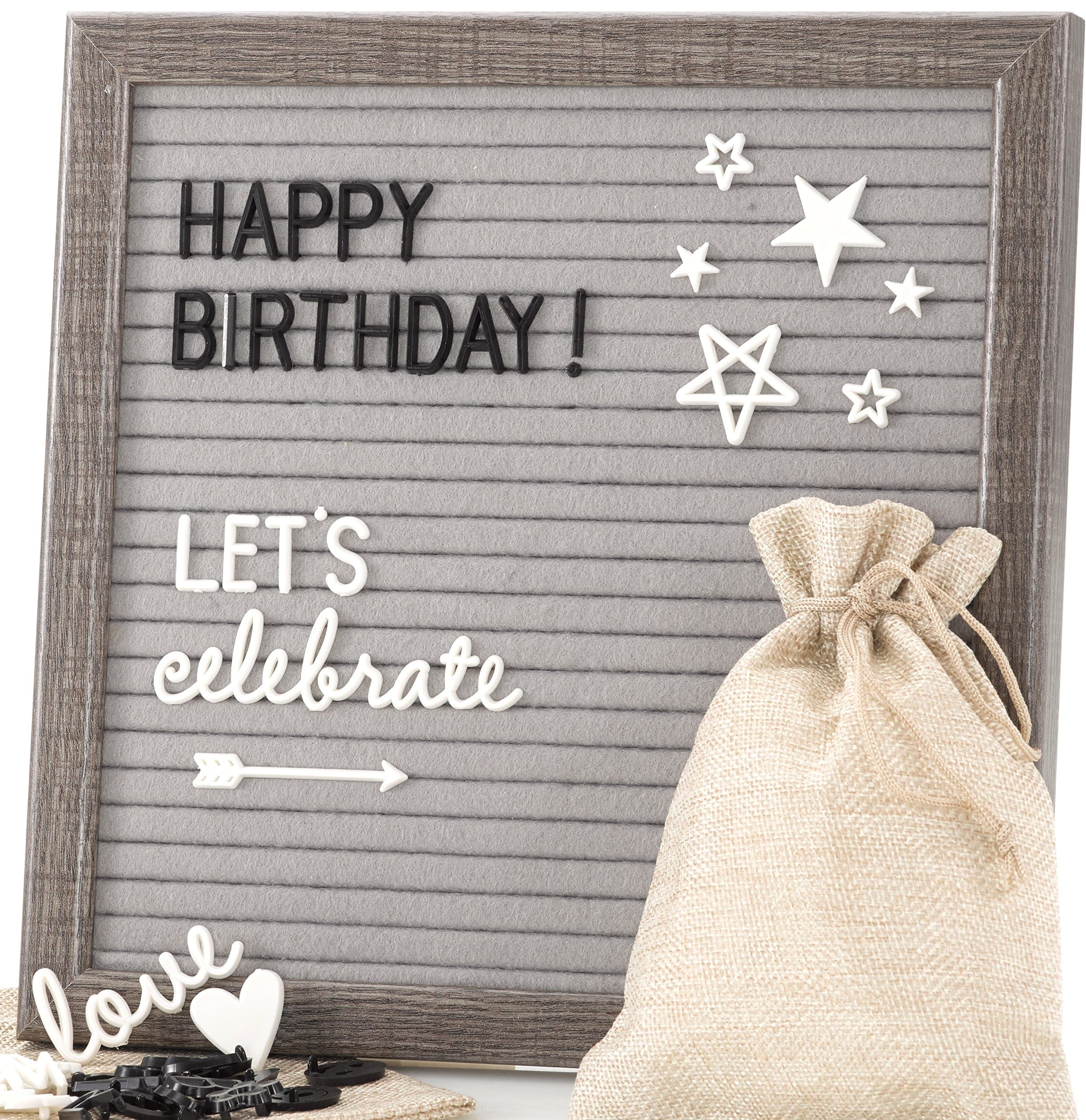 Felt Letter Board Message Sign – Cursive Word Pack, 640 Black & White Characters, 10x10 Gray Changeable Letterboard, Wall & Tabletop Display, 2 Storage Pouches & Gift Box