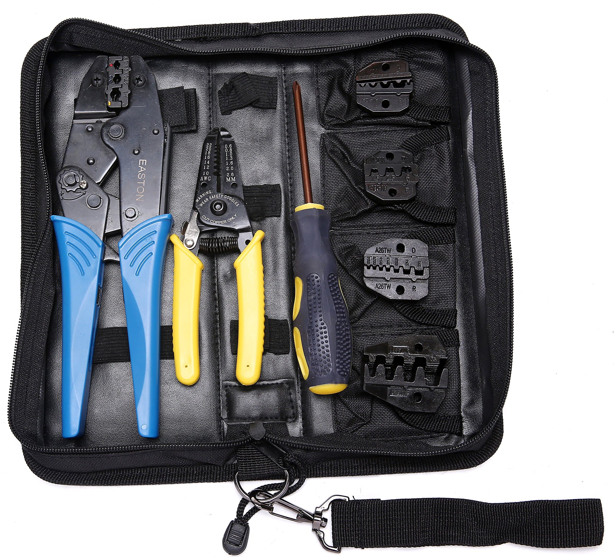 EASTON EA002 Crimping Tool Kits with Wire Stripper and Cable Cutters Suitable for Non-insulated & Insulated Cable End-sleeves Terminals or Ferrules with 5 Changeable Die Sets in Oxford Bag