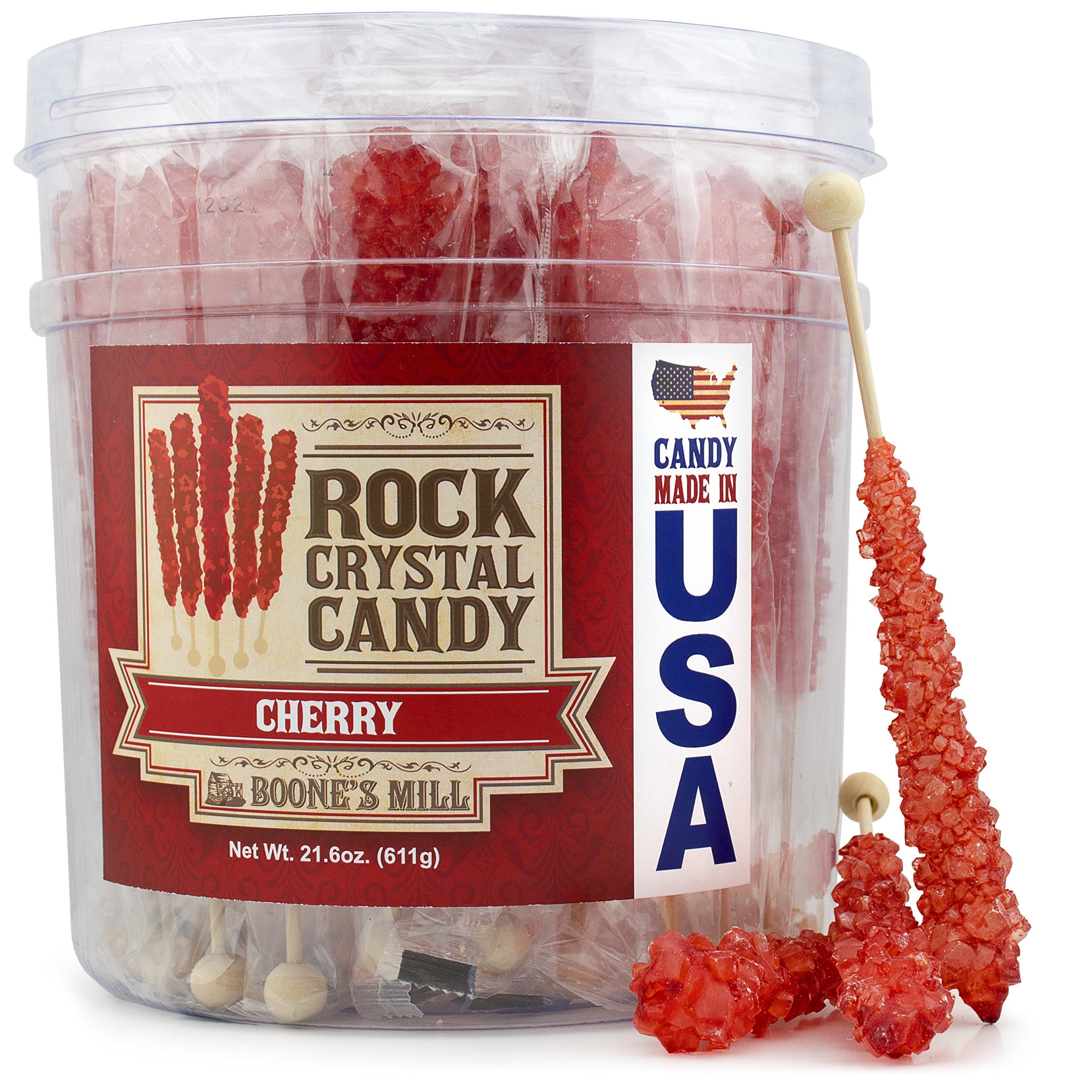 Rock Crystal Candy Sticks | Red Cherry | 36 Sticks