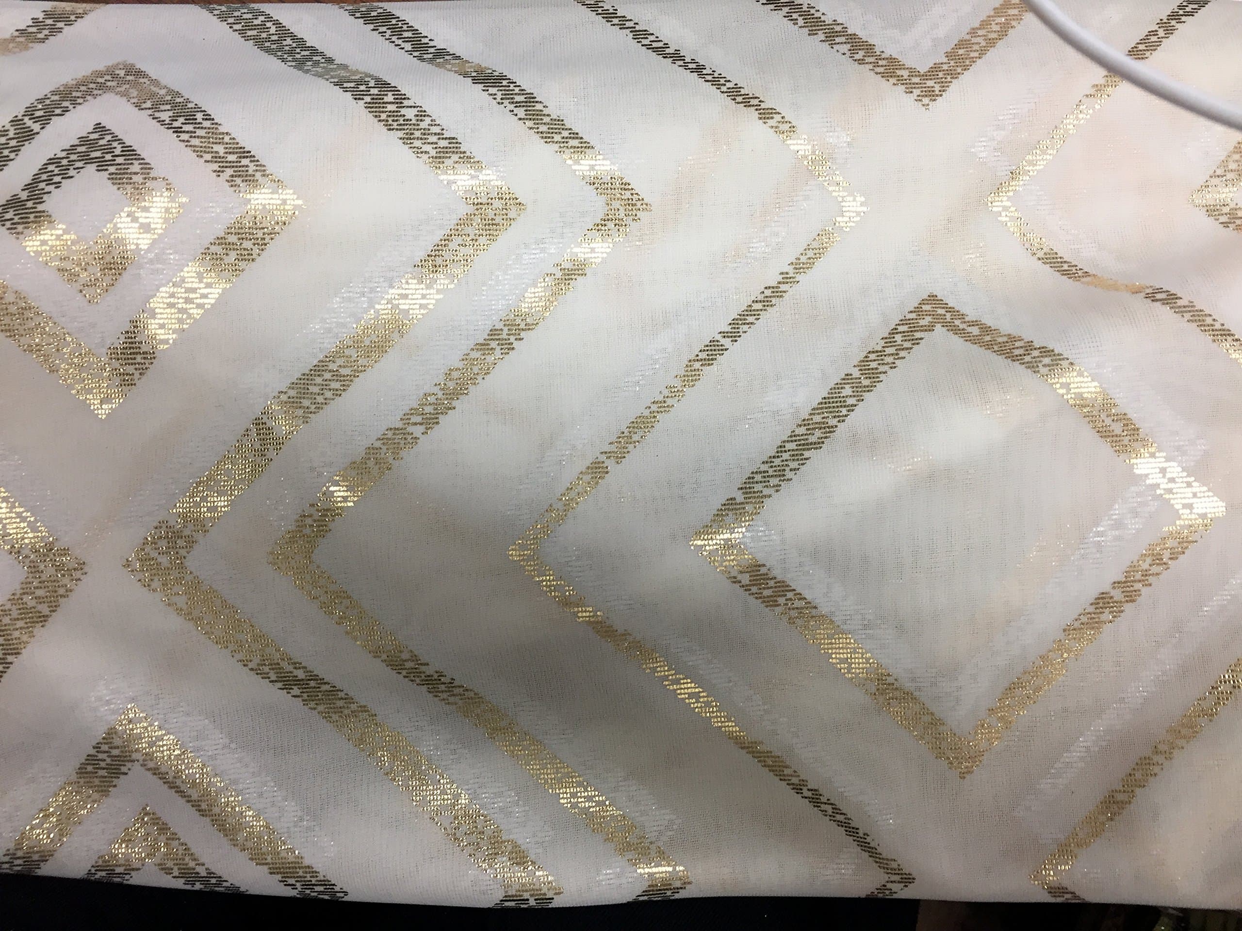 Off White Mesh Fabric Gold Square Design ~ 2 Yds~ 54" Wide