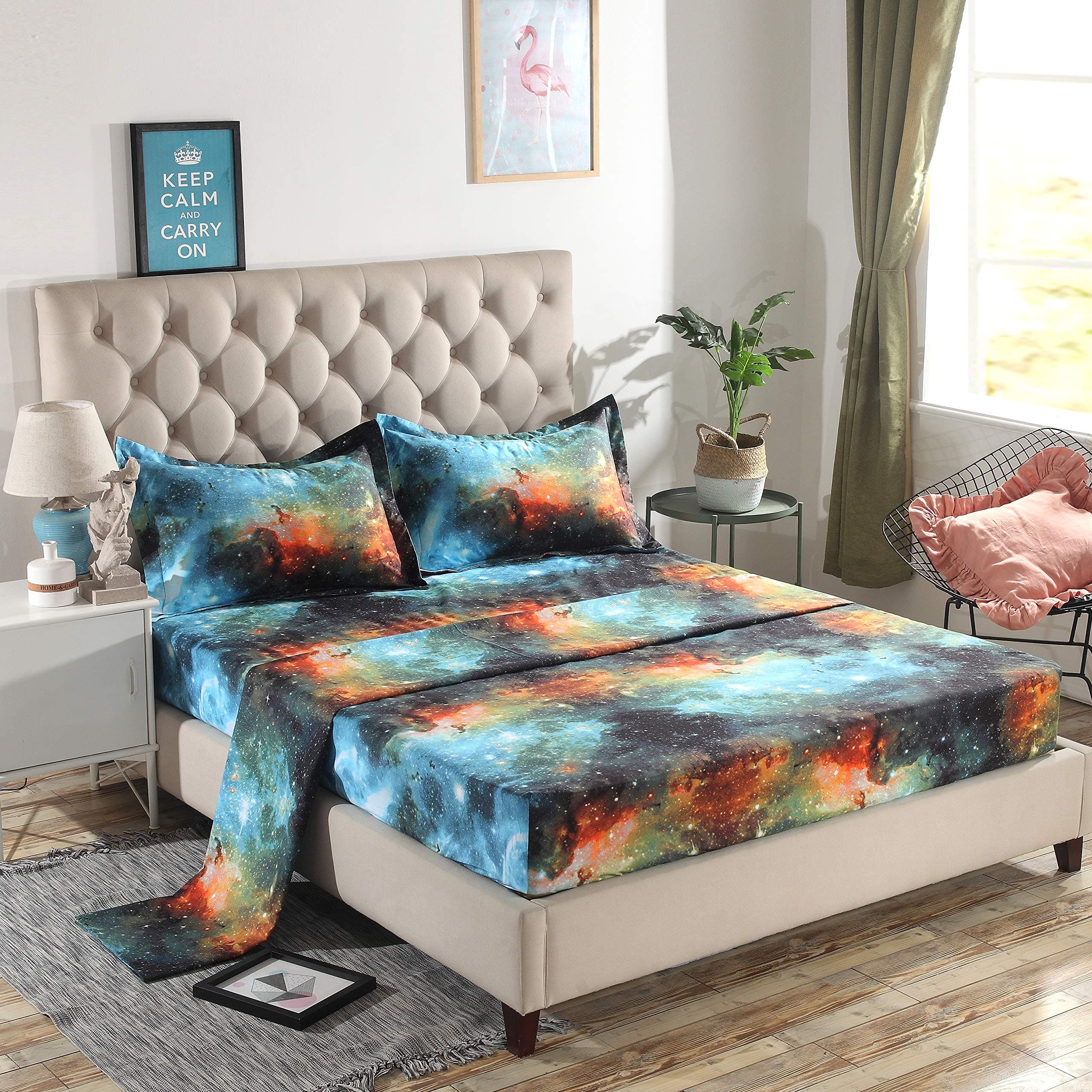 Juwenin Home Galaxy Bed Sheet Bedding Set, 105% Soft Microfiber Fitted Sheet