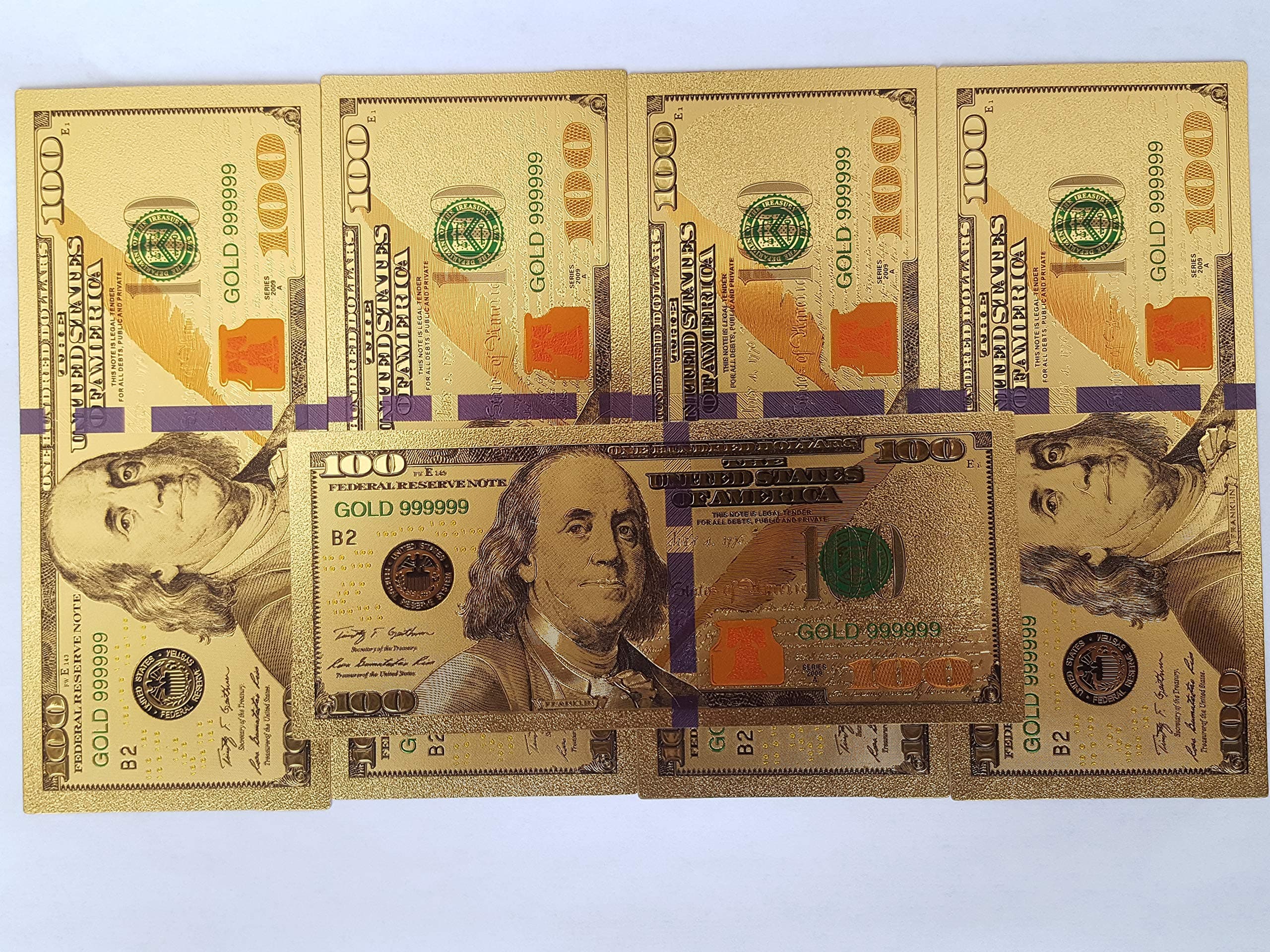 (5 Count $100 Dollar with a Semi Rigid BCW Currency Sleeve Holder, Strong Gold Leaf Foil Coupled with a Strong Flexible Protector