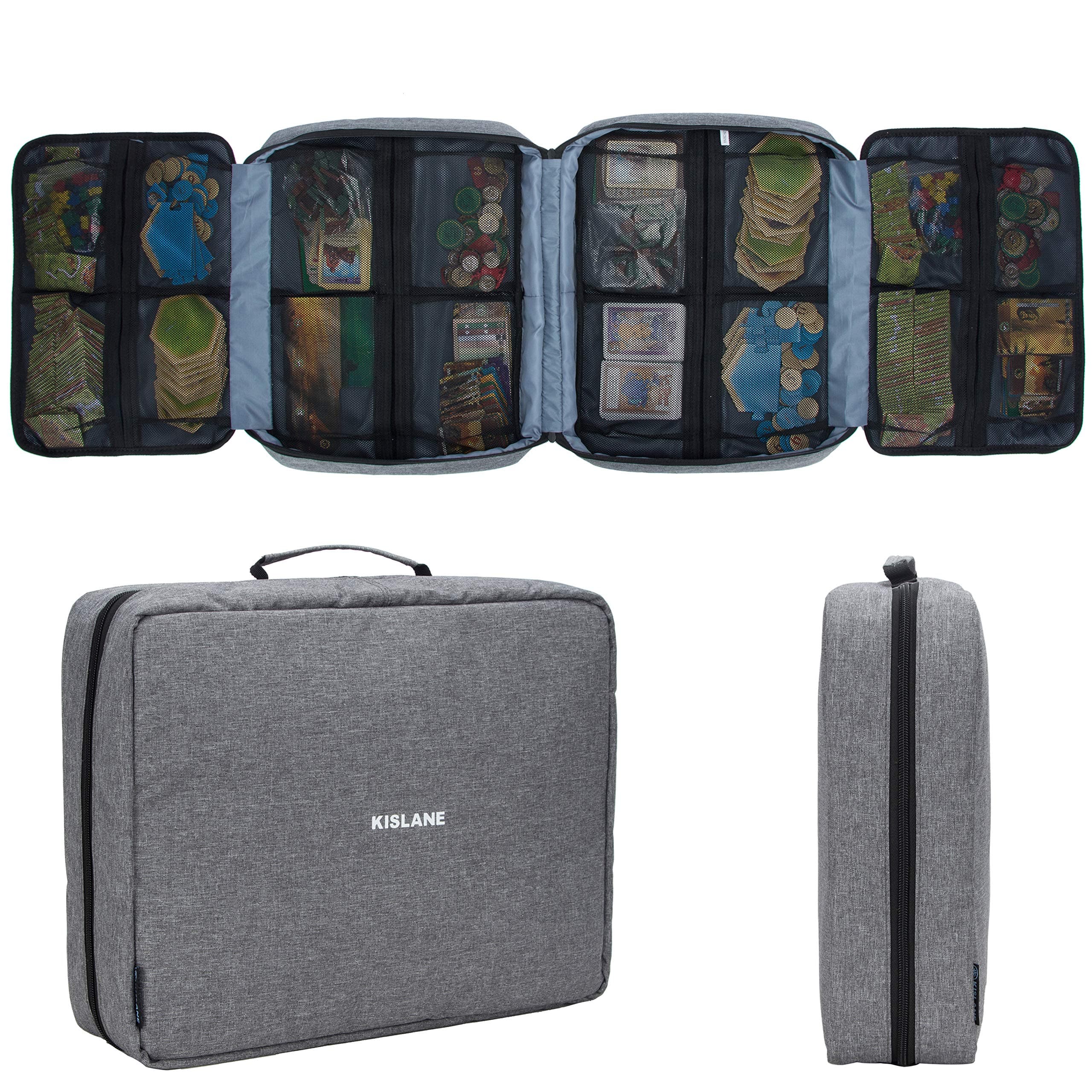 KISLANE Board Game Carrying Case with 18 Pockets for Board Games, Pieces, Tokens, Cards and More, Expandable Board Game Storage Solution for Travel, Party, Gathering