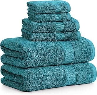 LANE LINEN 100% Cotton 6 Piece Bath Towel Set - Ring Spun, Quick Dry, Super Soft & Highly Absorbent - 2 Bath, 2 Washcloths, 2 Bathroom Hand Towels - Hotel Quality Luxury Bathroom Towel Set - Sea Port
