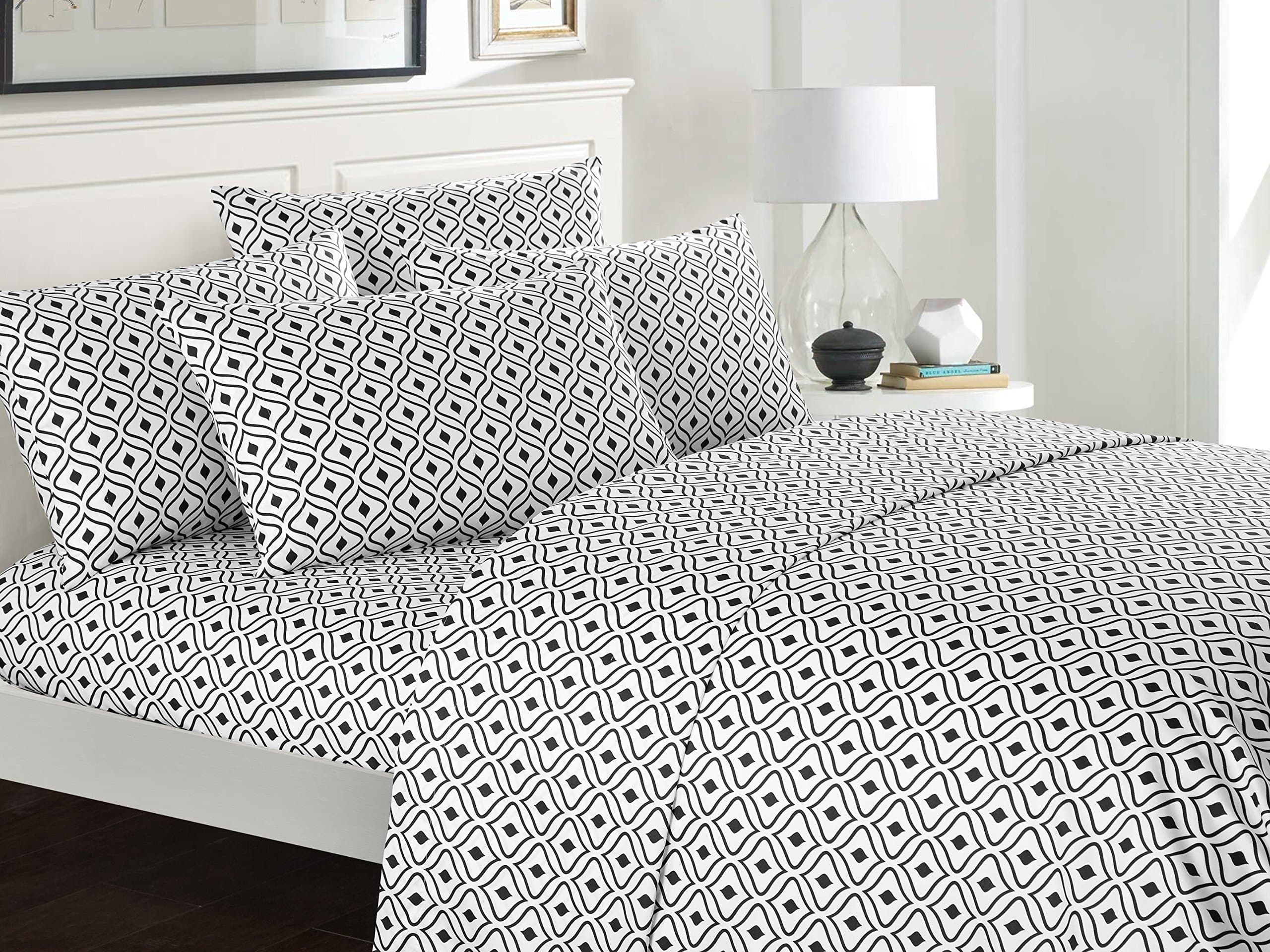 Chic Home Ayala 4 Piece Set Super Soft Two-Tone Diamond Print Geometric Pattern Deep Pocket Design – Includes Flat & Fitted Sheets and Bonus Pillowcases, Twin, Black
