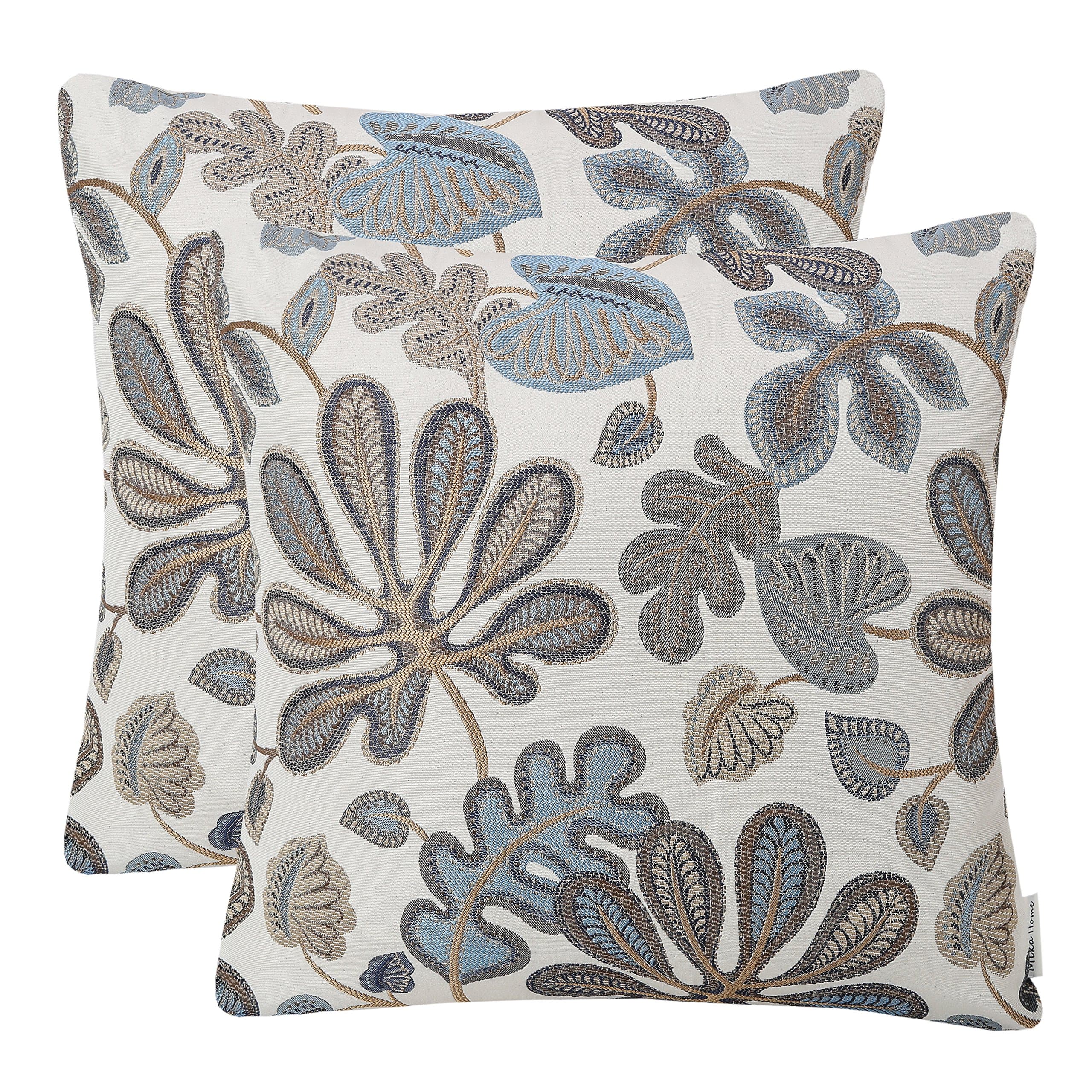 Mika Home Pack of 2 Tropical Leaves Pillow Covers 20x20 Inches Blue