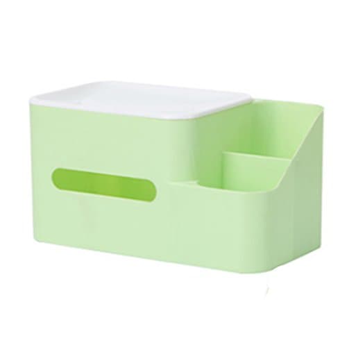 Colorful Three-In-One Desktop Storage Box Tissue Box Multi-Function Compartment,Green