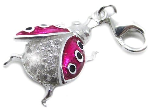 2.5g Solid .925 Sterling Silver Enamel Ladybird Charm/Pendant with CZ Stones/Anti-Tarnish/Lobster Clasp - FREE GIFT BOX